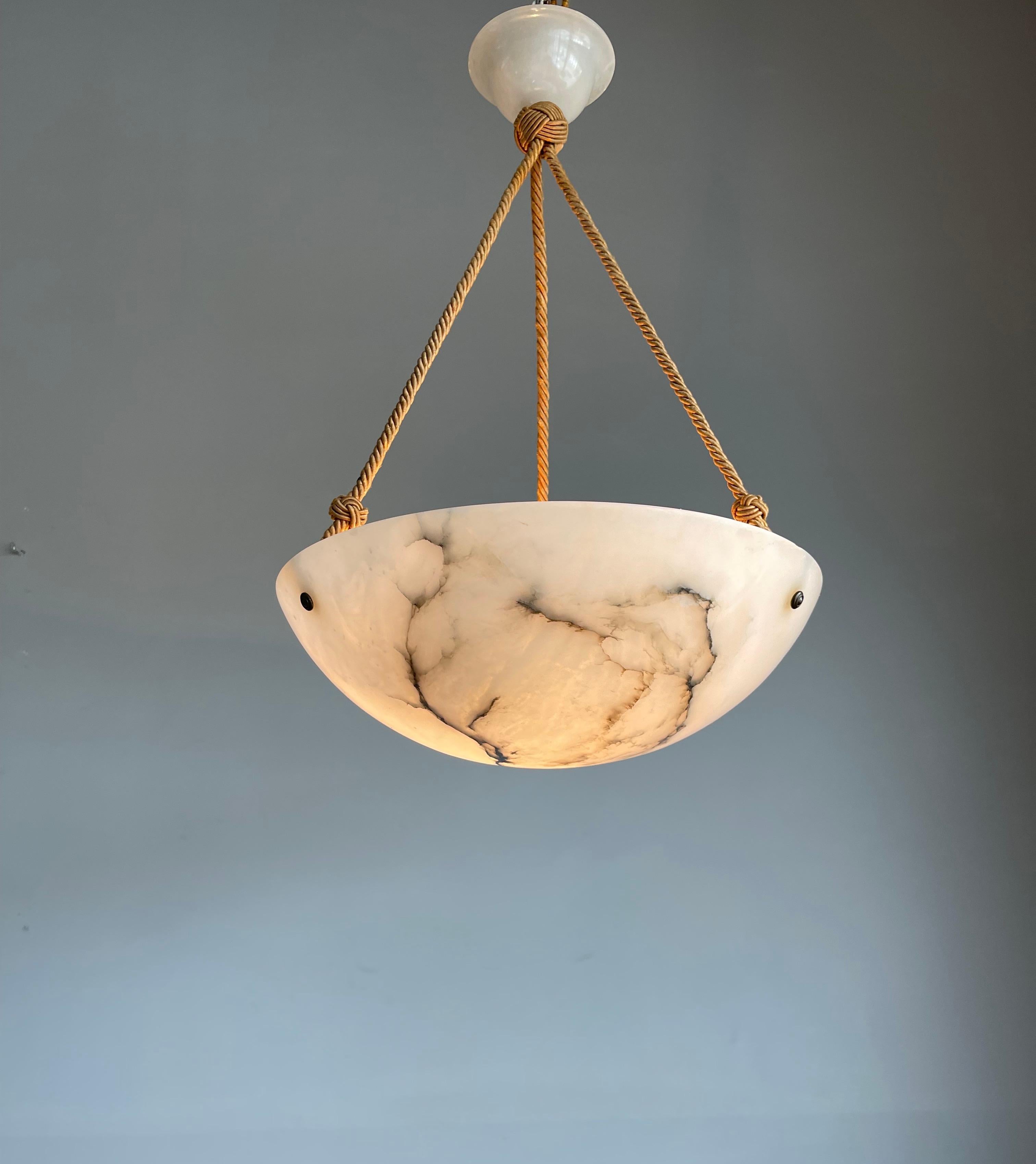 Perfect Shape Pure White Alabaster and Black Veins Pendant Light Chandelier 12