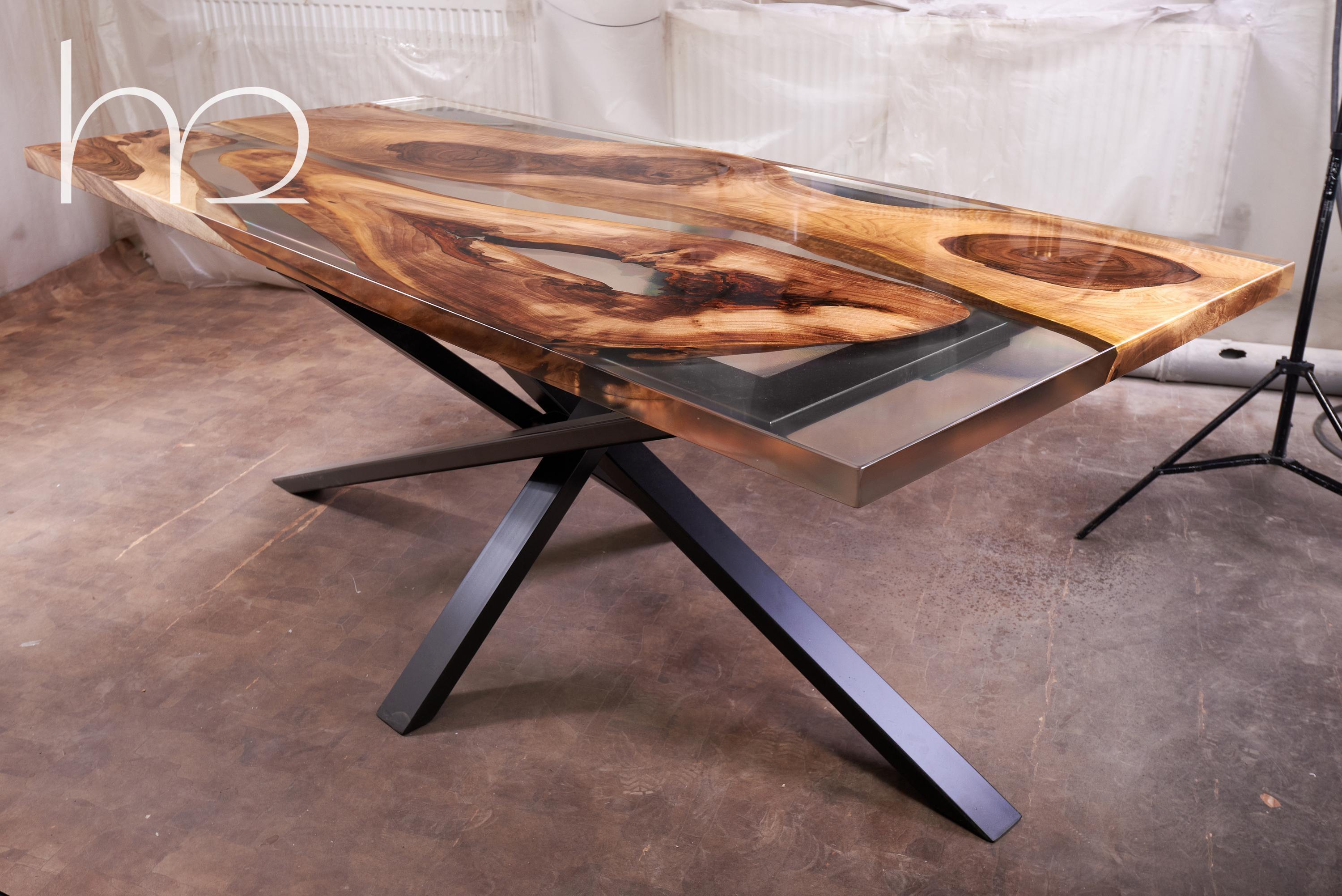 Hand-Crafted Ancient 250-year Walnut Live Egde Artwork Luxury Modern Large Dining Table For Sale