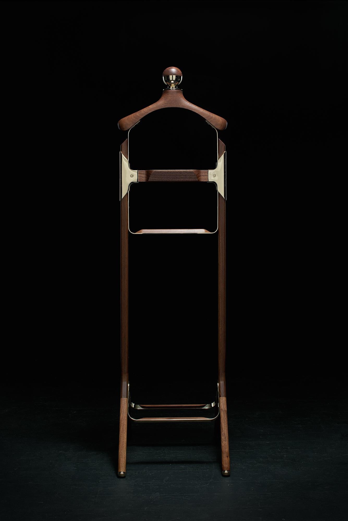 Permanent Style Valet Stand by Honorific in Solid Brass and Black Walnut For Sale 8