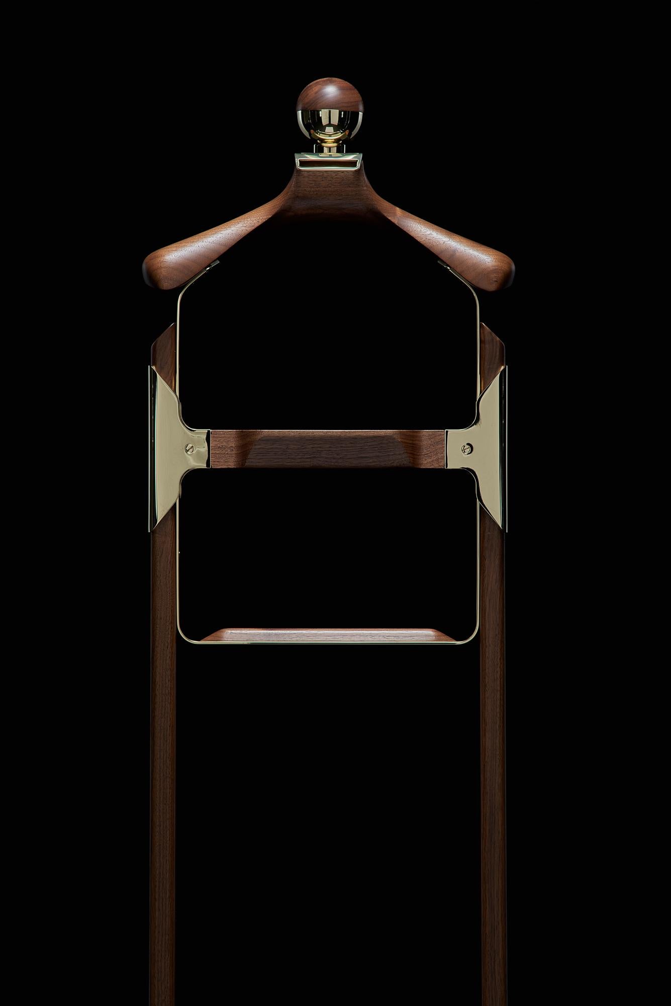 Permanent Style Valet Stand by Honorific in Solid Brass and Black Walnut For Sale 2