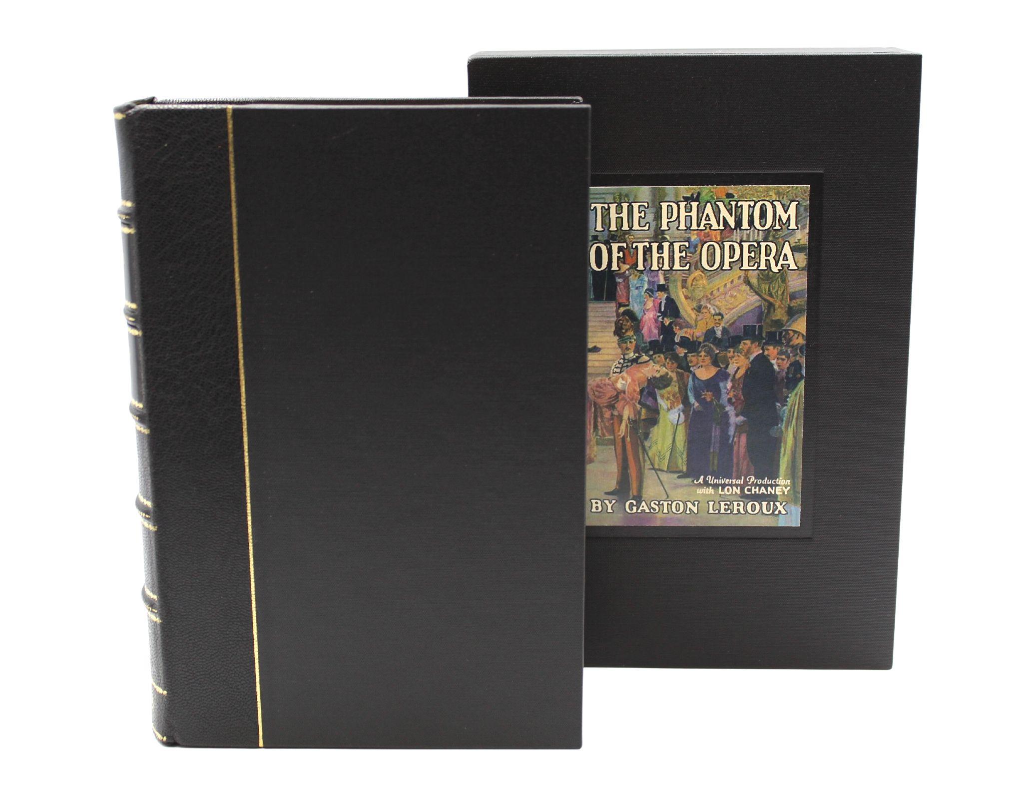 Leroux, Gaston.  The Phantom of the Opera. New York: Grosset & Dunlap, [1925]. Illustrated by Andre Castaigne. Signed by actress Carla Laemmle. 8vo. Rebound in black 1/.4 leather and cloth boards, with raised bands, gilt stamps, and gilt titles to