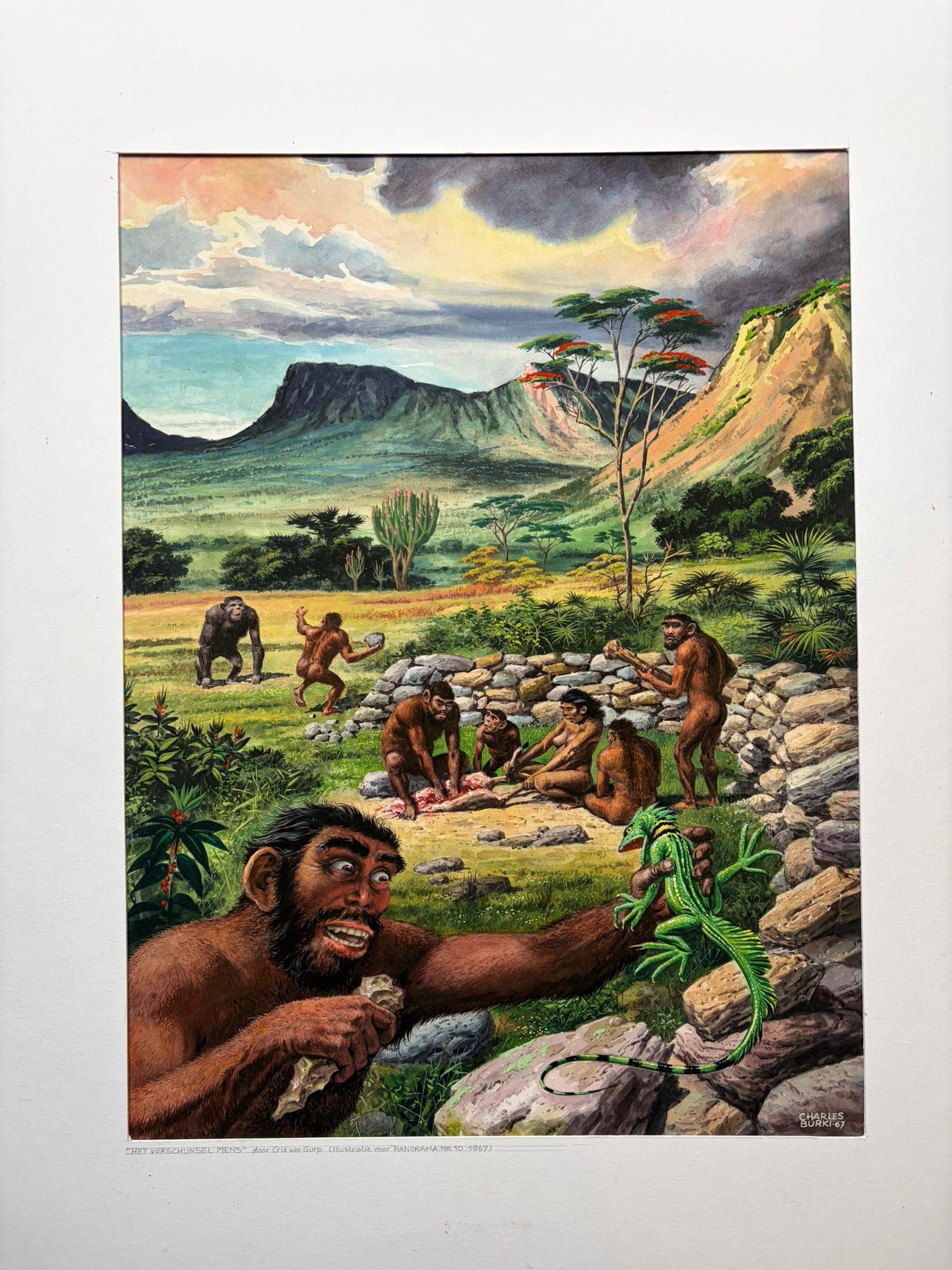 Néerlandais Le phénomène de l'homme - Illustration originale à la gouache de Charles Burki, 1967 en vente