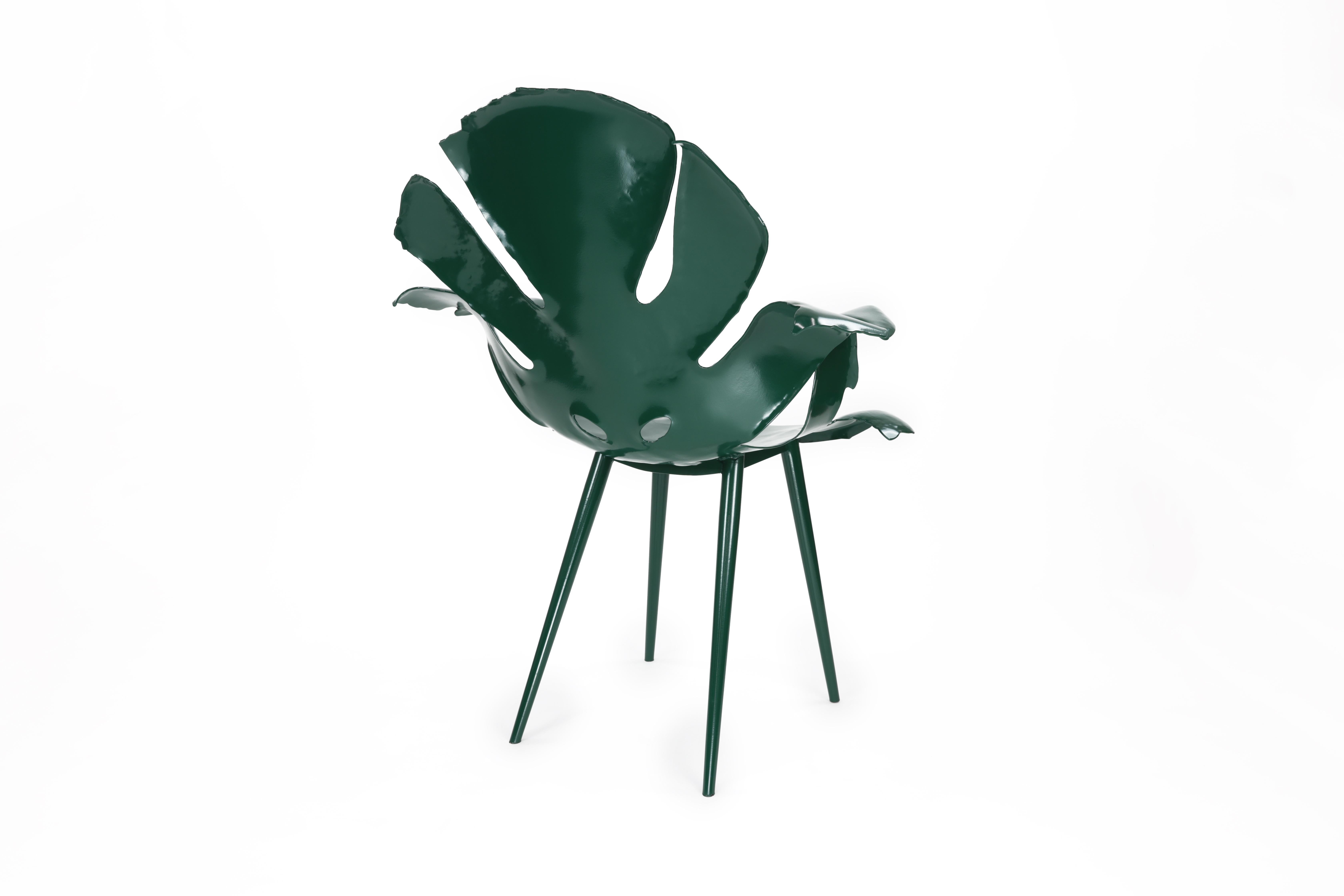 American Philodendron Leaf Dining Chair in Polychromed Brass by Christopher Kreiling For Sale