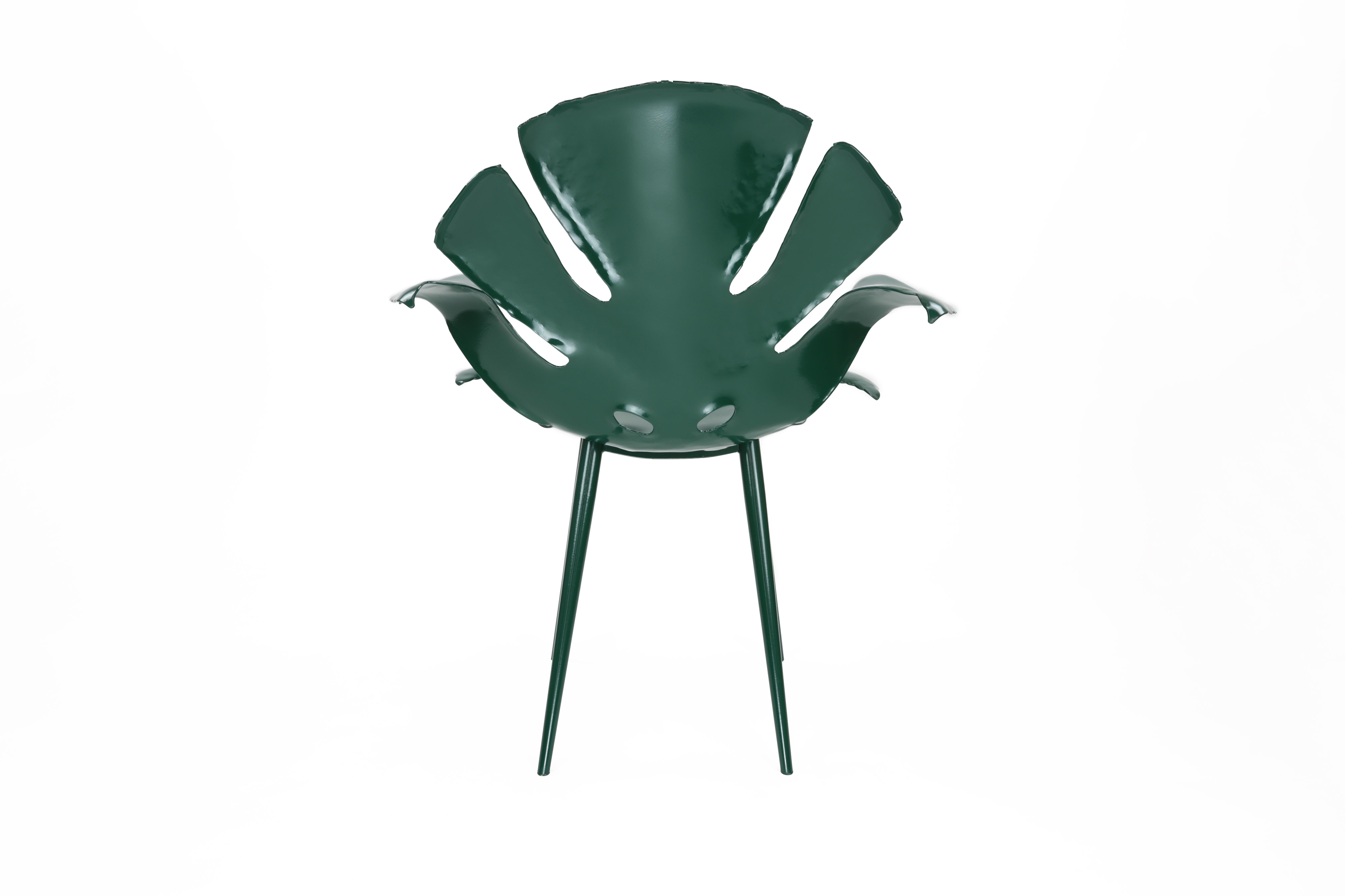 Hand-Crafted Philodendron Leaf Dining Chair in Polychromed Brass by Christopher Kreiling For Sale