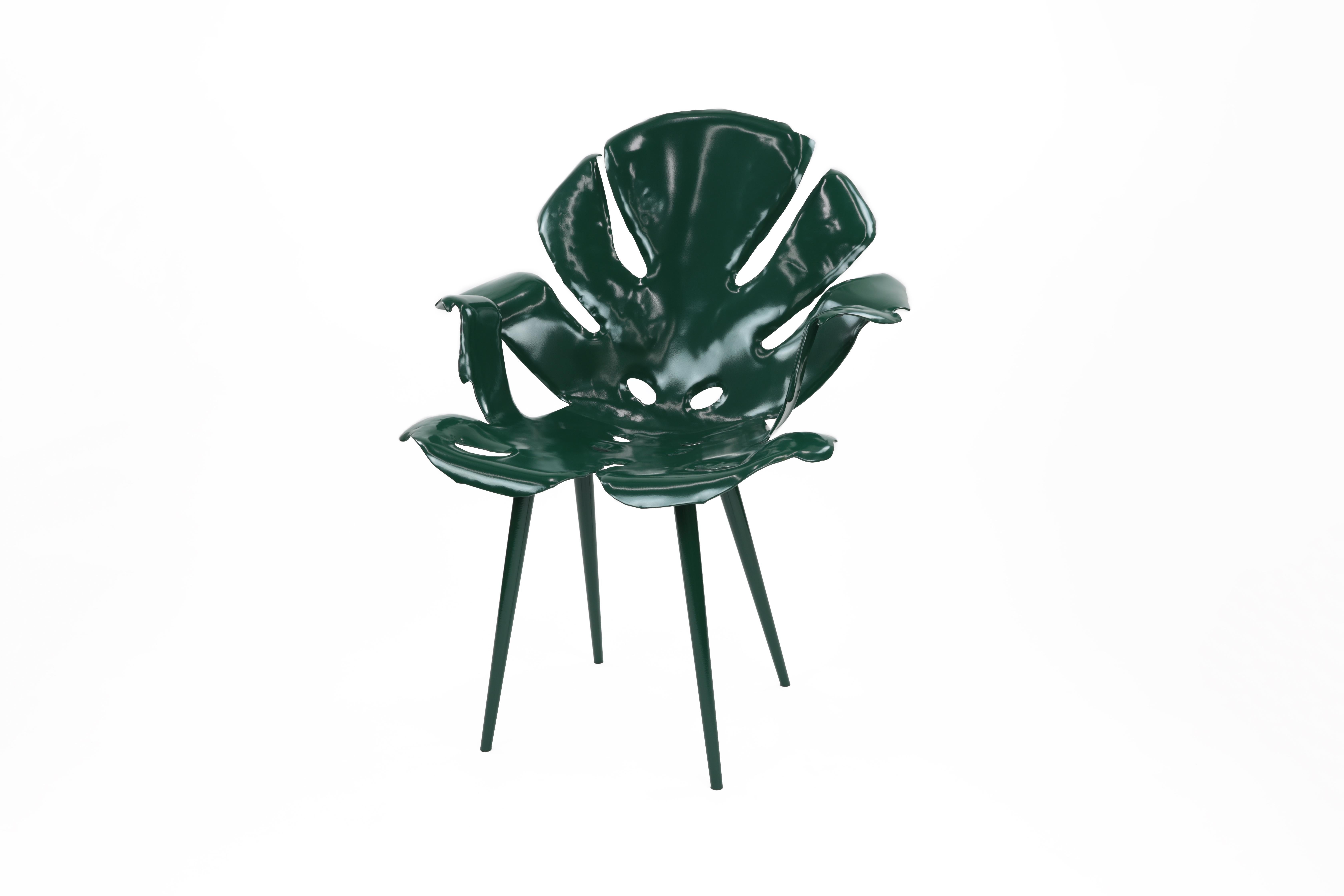 Philodendron Leaf Dining Chair in Polychromed Brass by Christopher Kreiling In New Condition For Sale In Los Angeles, CA