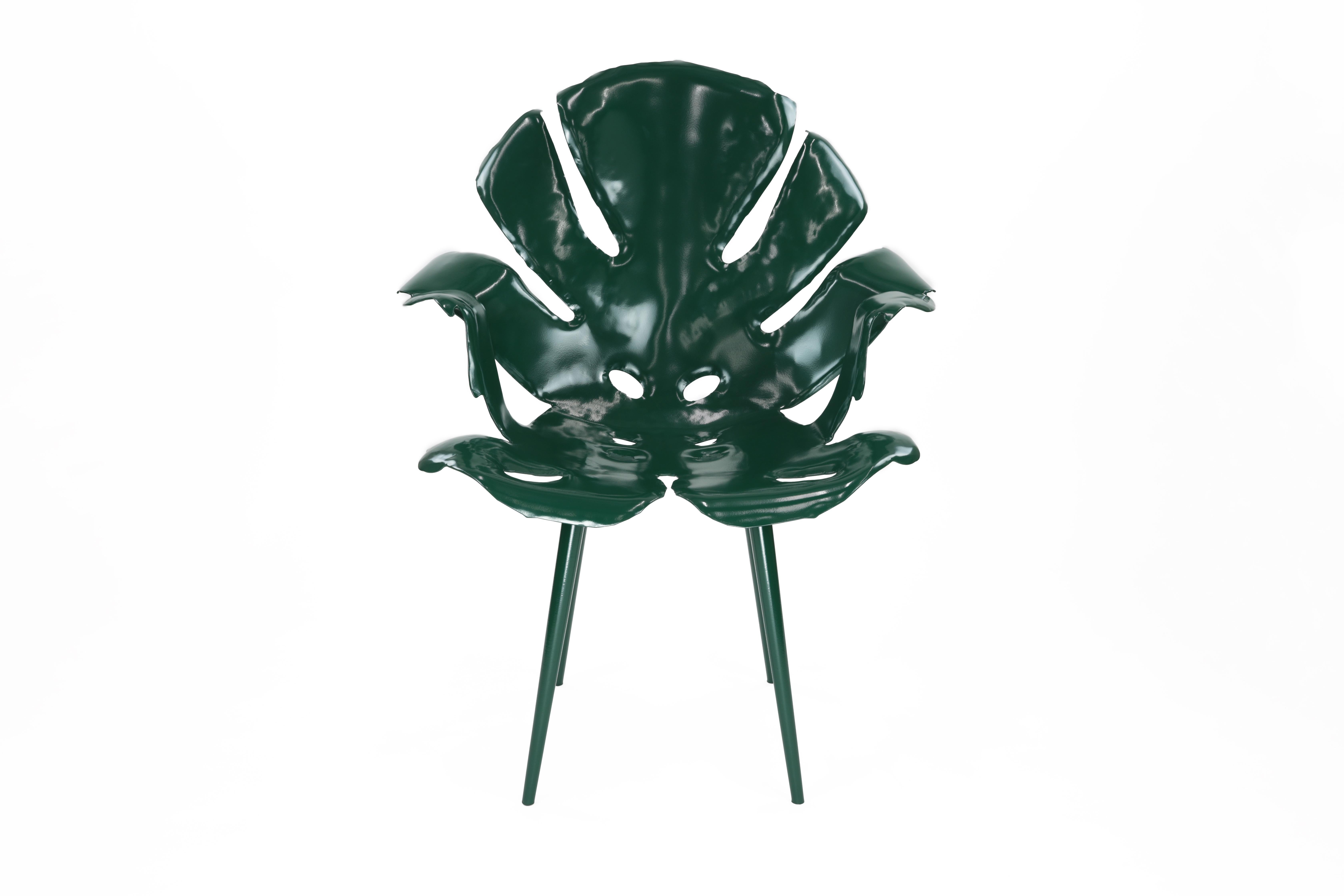 Contemporary Philodendron Leaf Dining Chair in Polychromed Brass by Christopher Kreiling For Sale