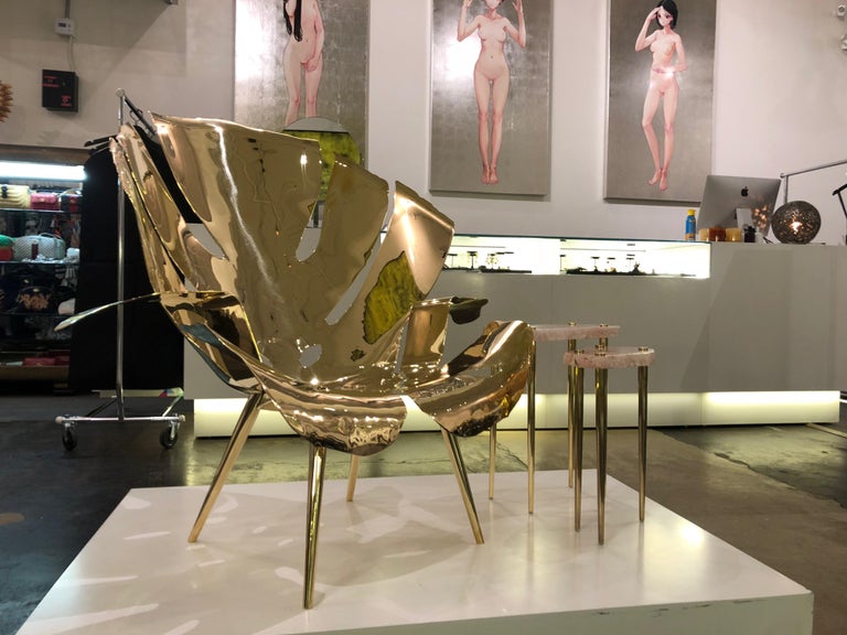  THE PHILODENDRON LEAF LOUNGE CHAIR, solid brass by CHRISTOPHER KREILING STUDIO For Sale 1