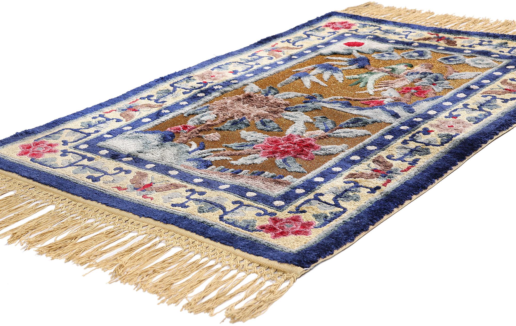 61489 Rare Antique Chinese Peking Rug, 02'07 x 04'01. Woven as a poetic tribute to cosmic order and imperial virtue, this antique Chinese Peking rug unfolds like a courtly scroll from a bygone dynasty. A warm tan field glows softly beneath a crimson