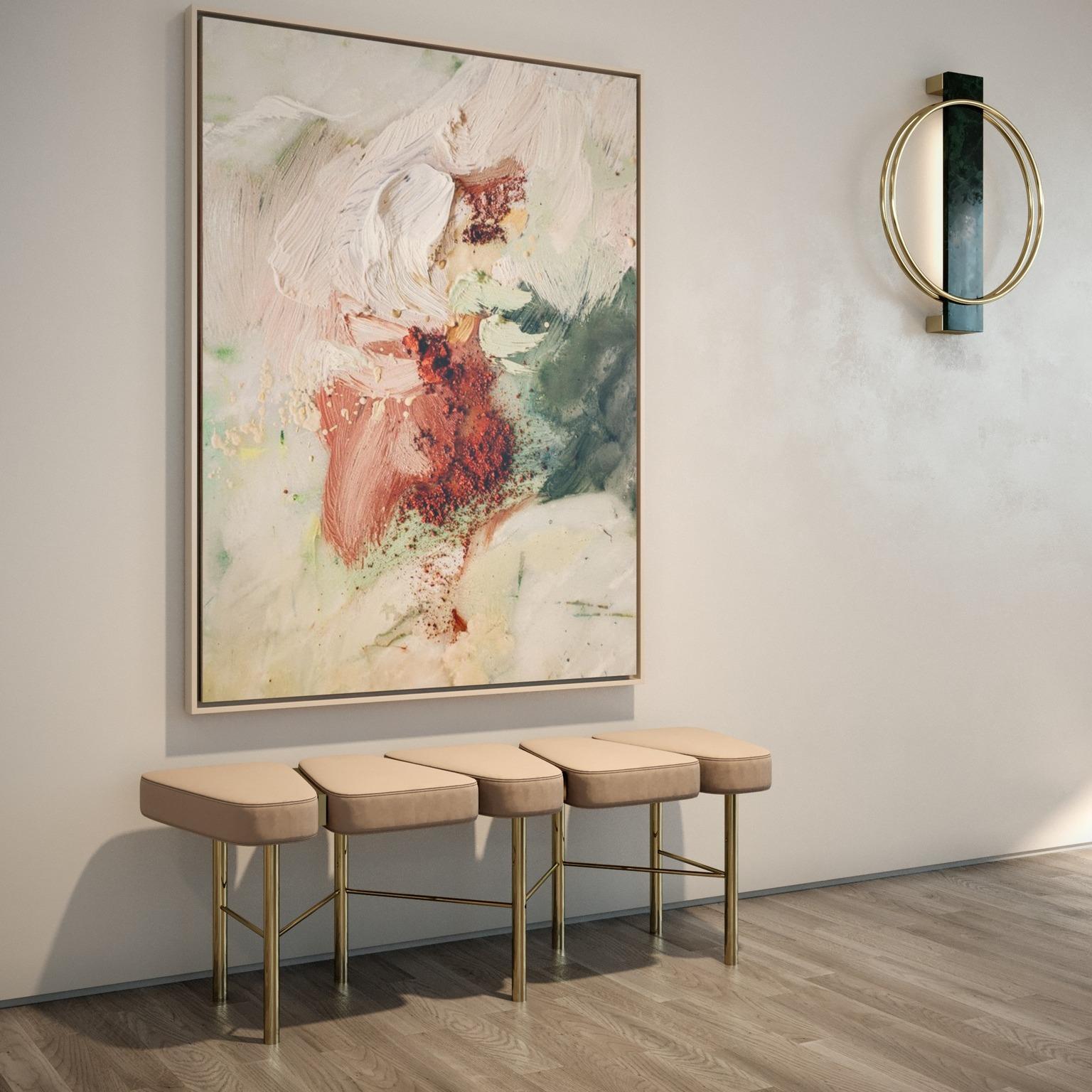 Banc géométrique Pianist en velours Jewell avec piètement en laiton massif en vente 3