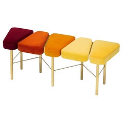 The Pianist Geometric Bench In Jewel-Toned Velvets with Solid Brass Base