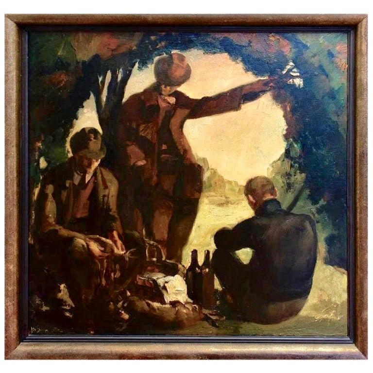 "The Picnic", Spectacular  Oil on Canvas, 1940  For Sale