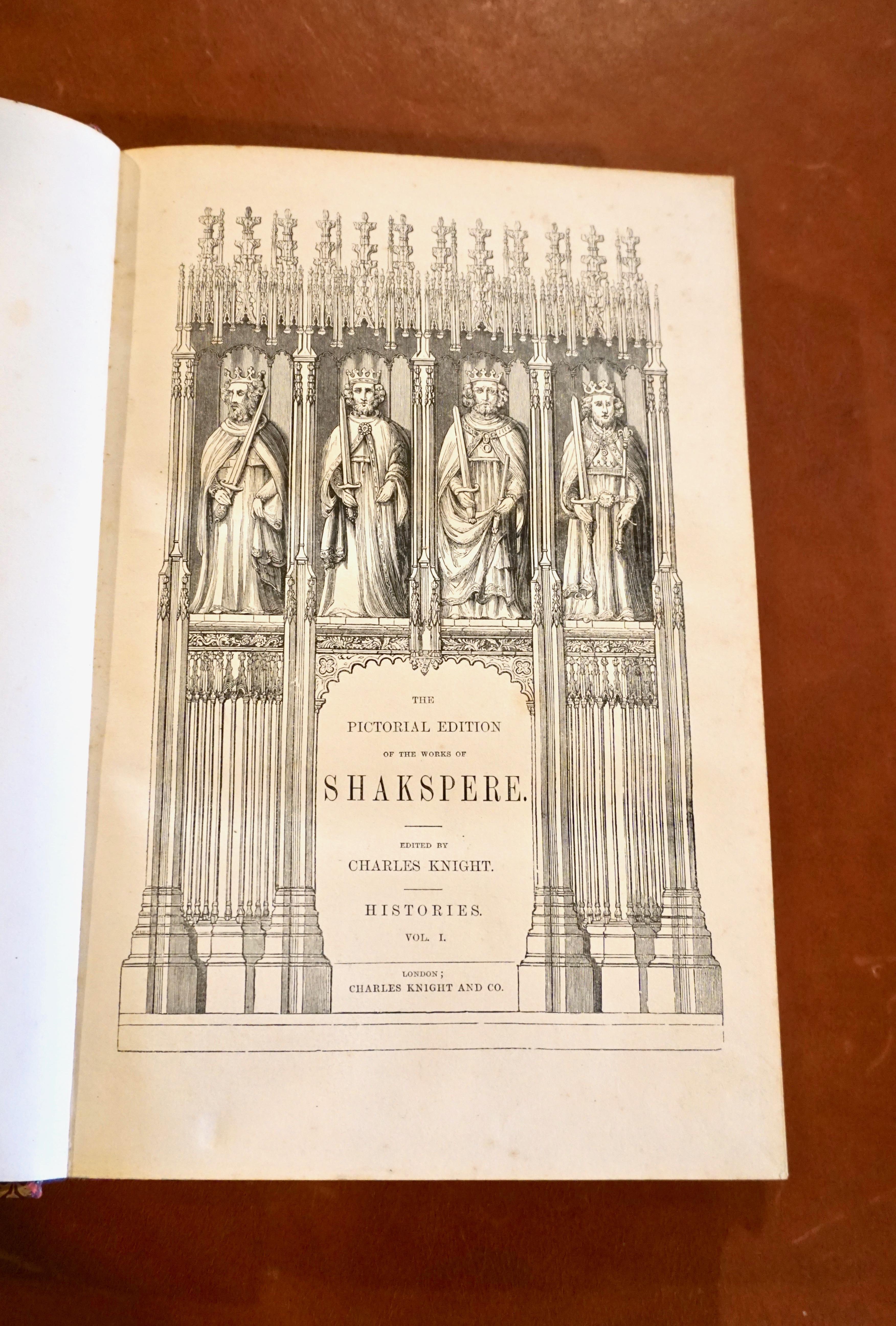 19th Century The Pictorial Edition of the Works of Shakspere 'sic' in 8 Leatherbound Volumes