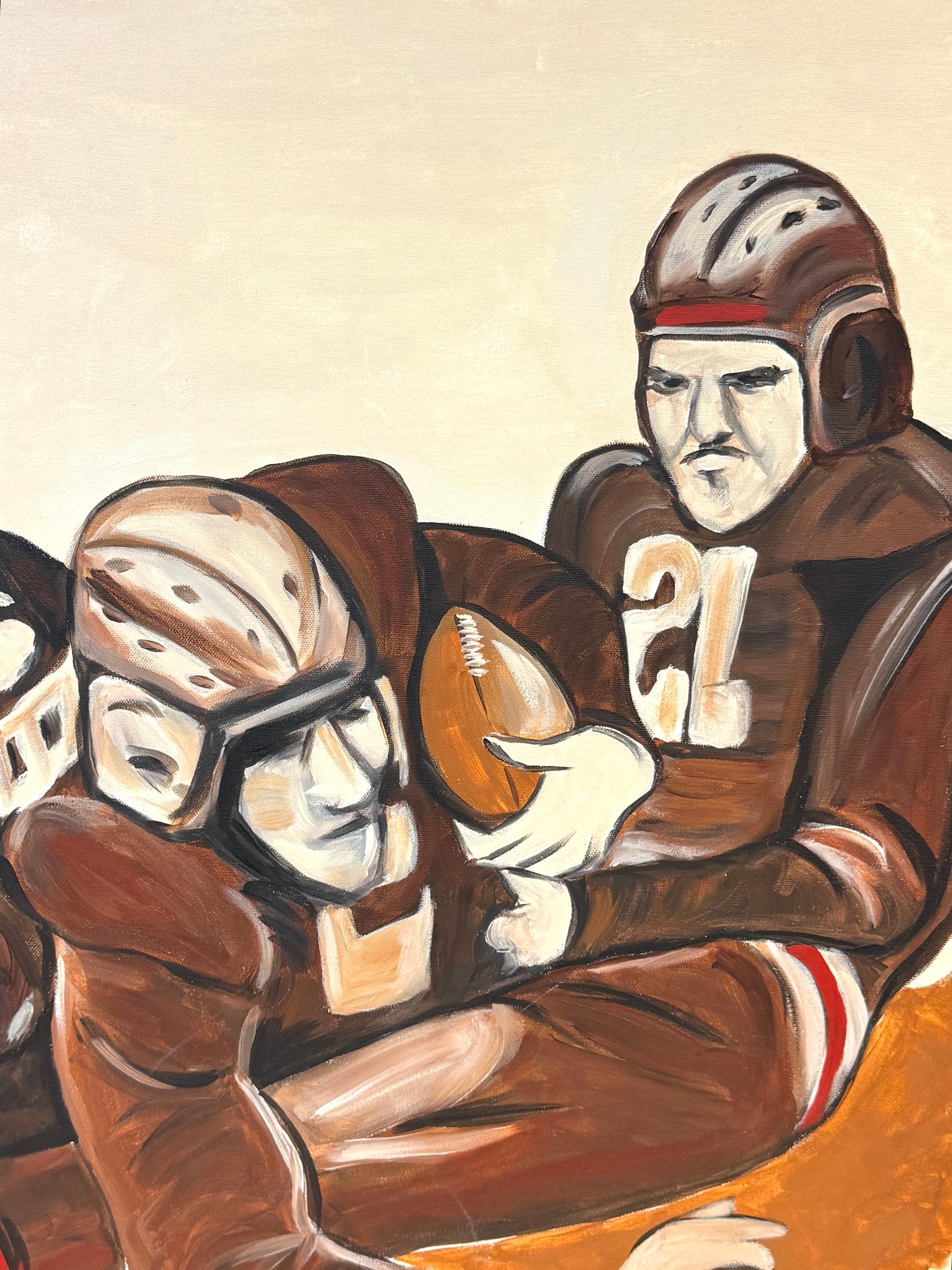 “The Pile-Up: 1930s Football” Mid-Century Oil on Canvas by T. Byrne, 30