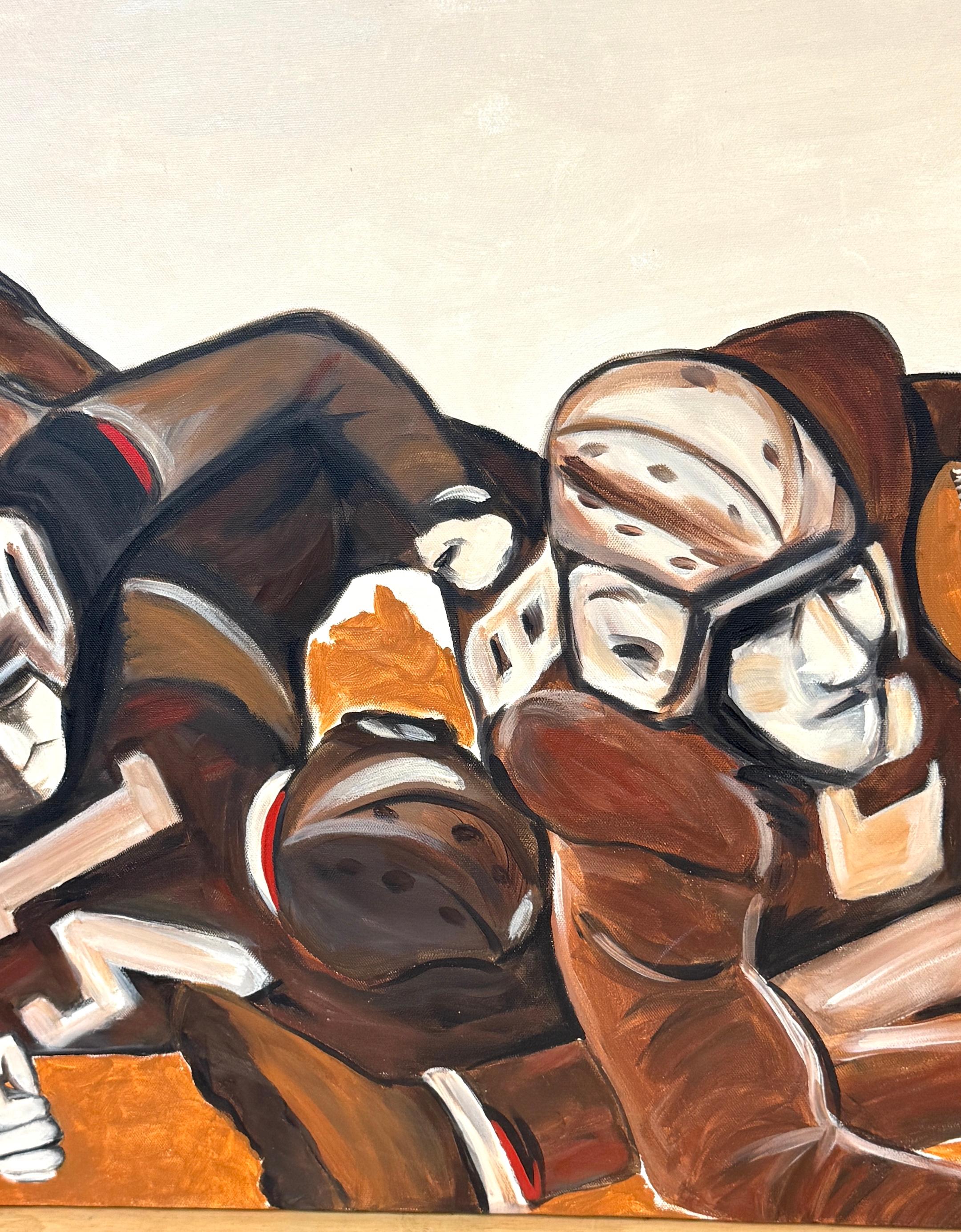 “The Pile-Up: 1930s Football” Mid-Century Oil on Canvas by T. Byrne, 30