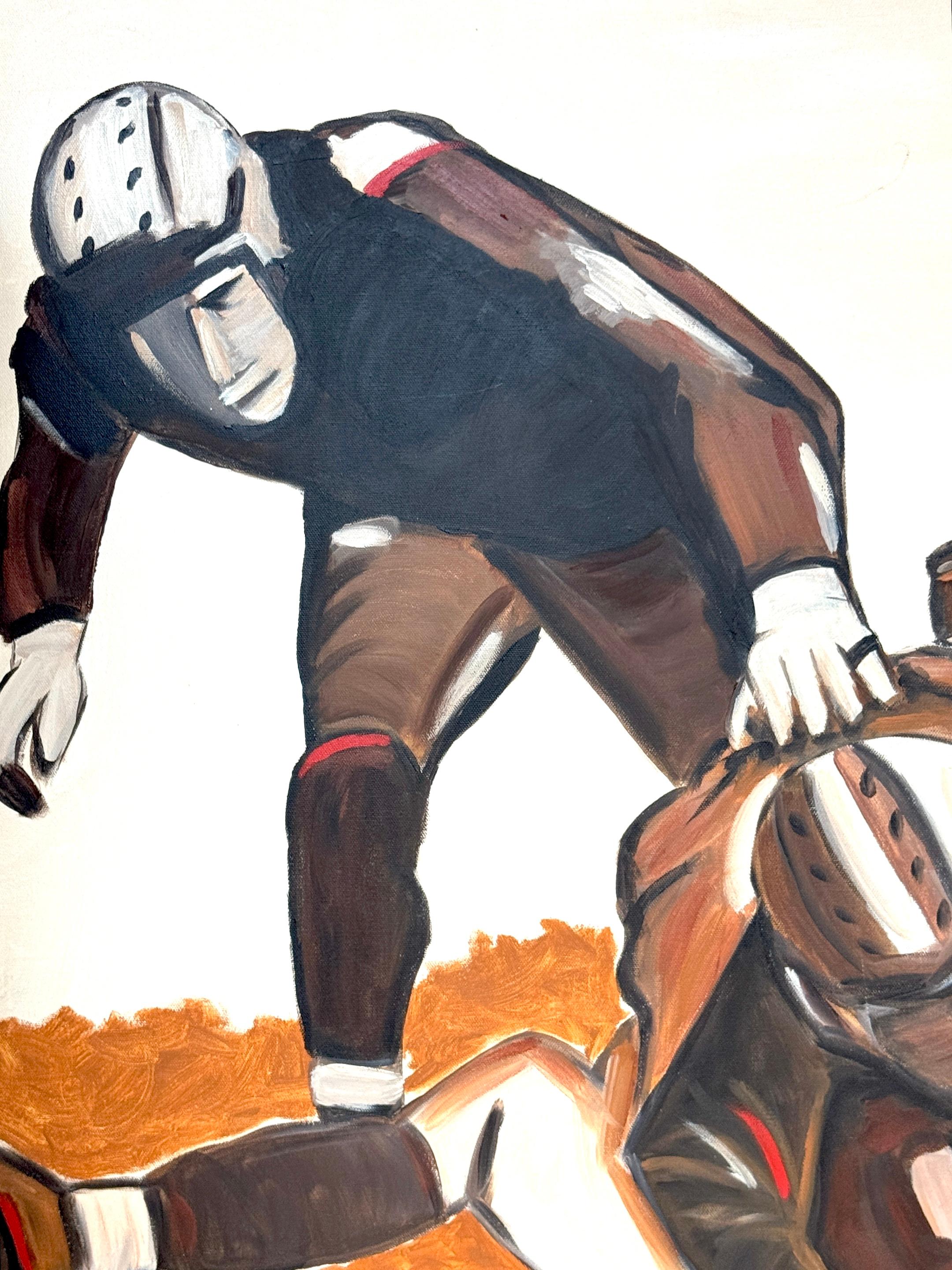 “The Pile-Up: 1930s Football” Mid-Century Oil on Canvas by T. Byrne, 30