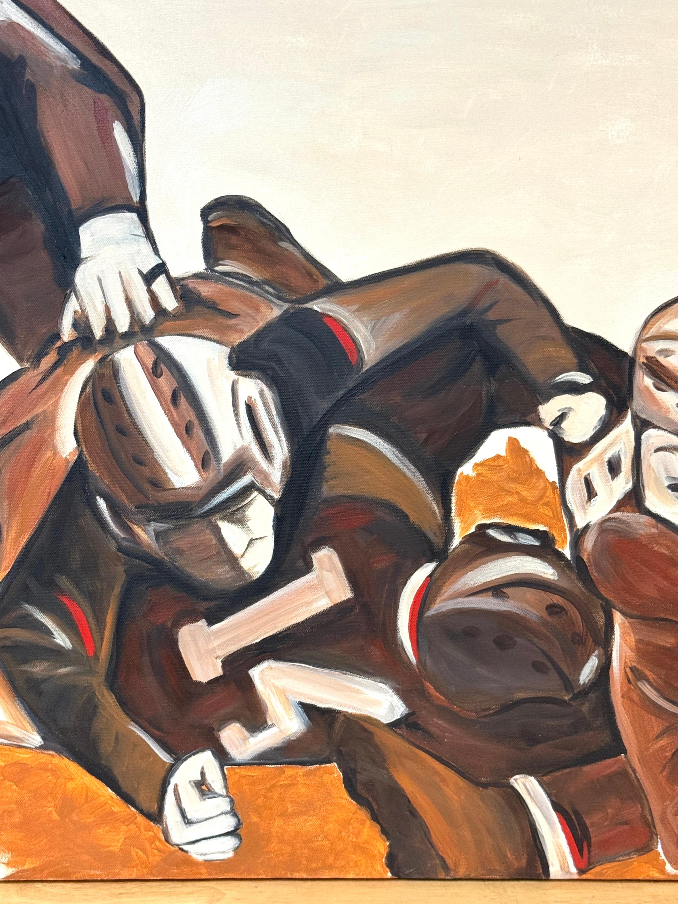 “The Pile-Up: 1930s Football” Mid-Century Oil on Canvas by T. Byrne, 30