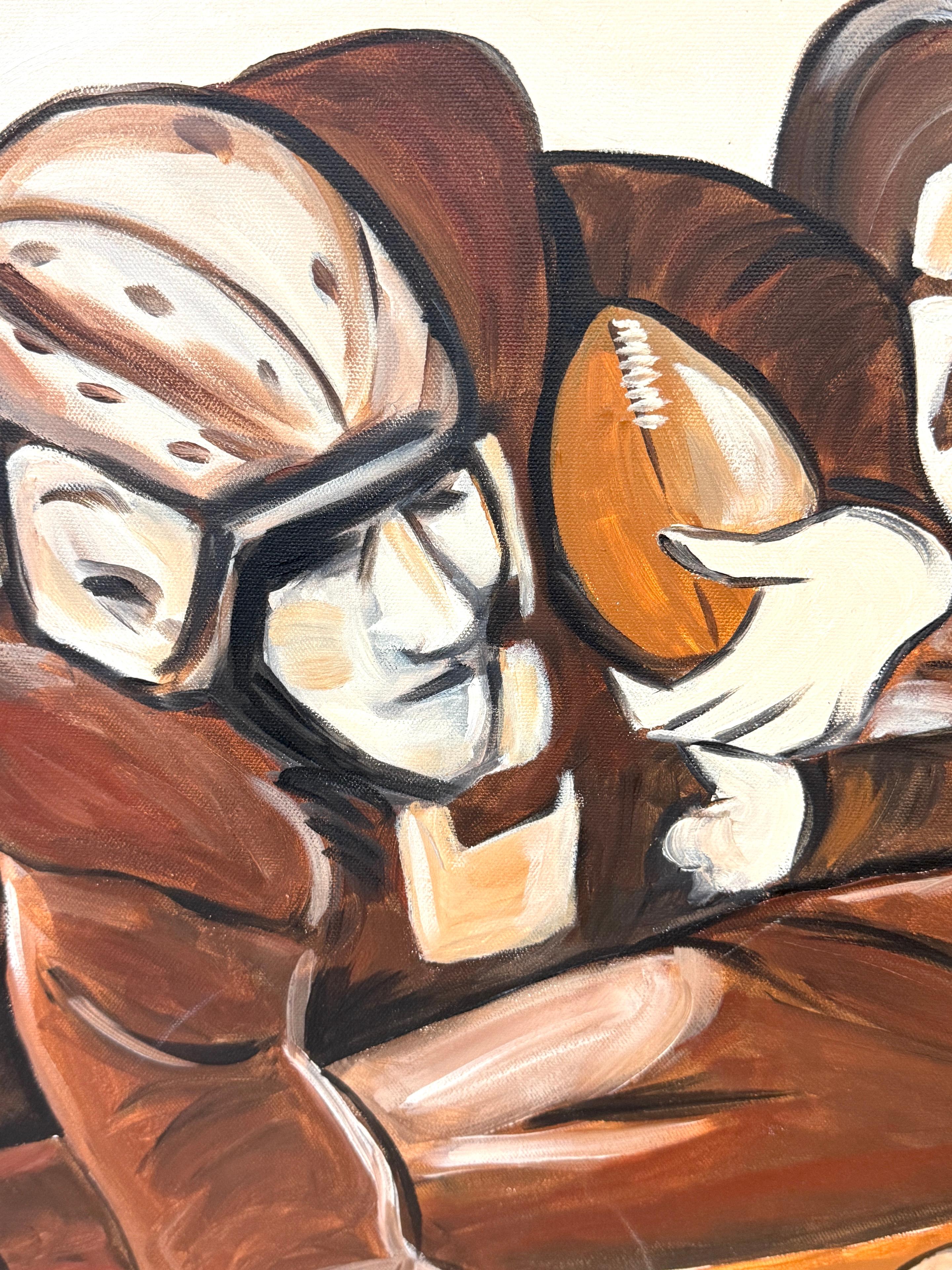 “The Pile-Up: 1930s Football” Mid-Century Oil on Canvas by T. Byrne, 30