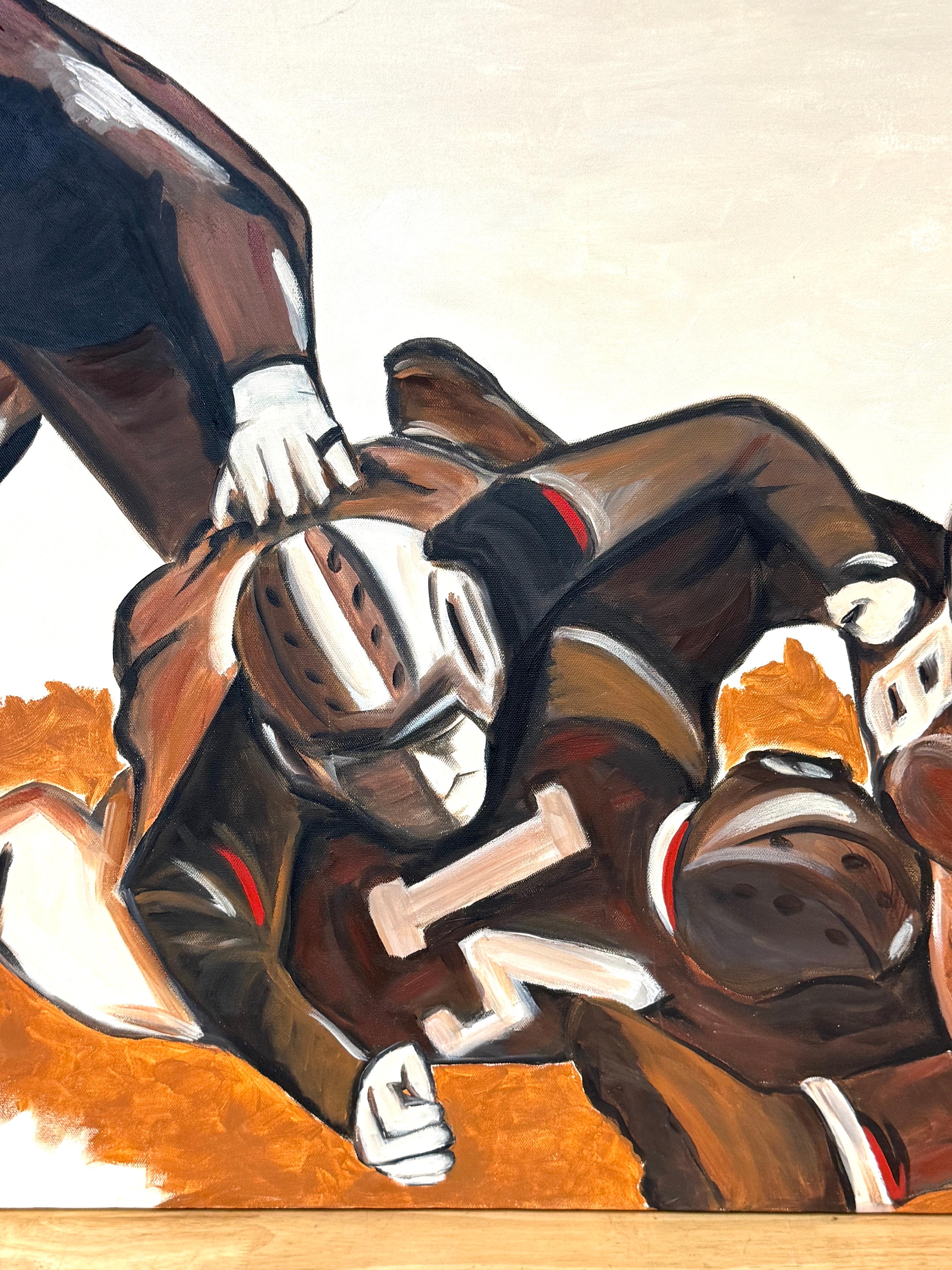20th Century “The Pile-Up: 1930s Football” Mid-Century Oil on Canvas by T. Byrne, 30