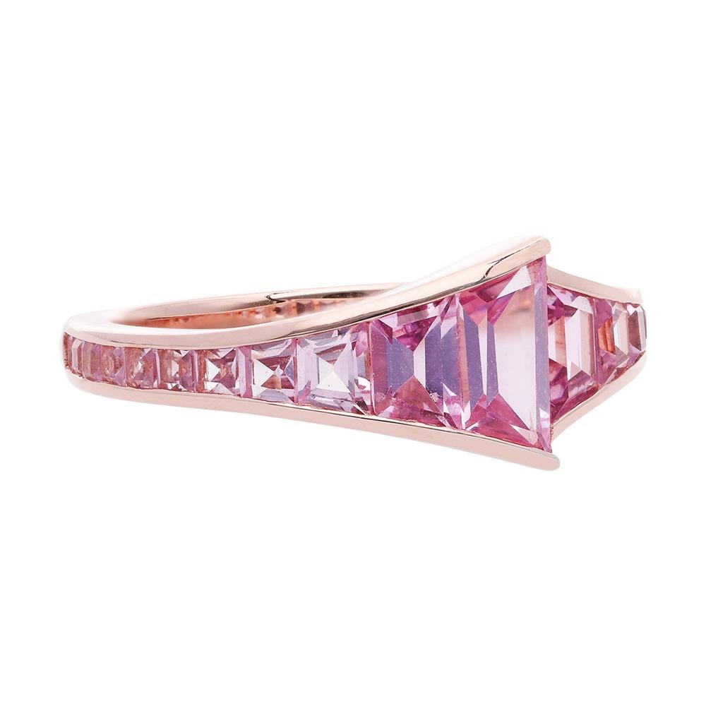 For Sale:  The Pink Sapphire Trapezoid Ring, 18kt Rose Gold, Step Cut Facets 2