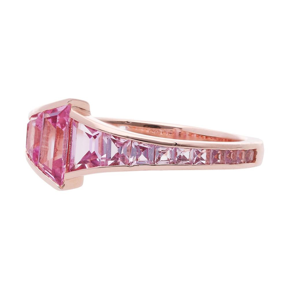 For Sale:  The Pink Sapphire Trapezoid Ring, 18kt Rose Gold, Step Cut Facets 3