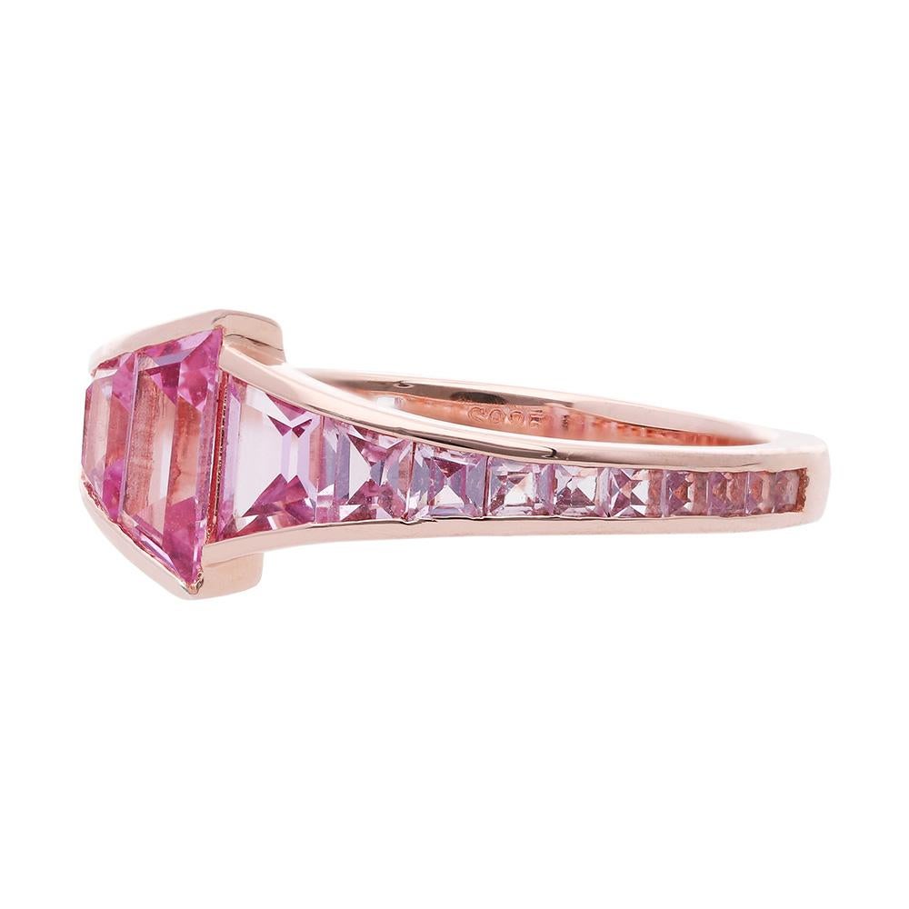 For Sale:  The Pink Sapphire Trapezoid Ring, 18kt Rose Gold, Step Cut  2