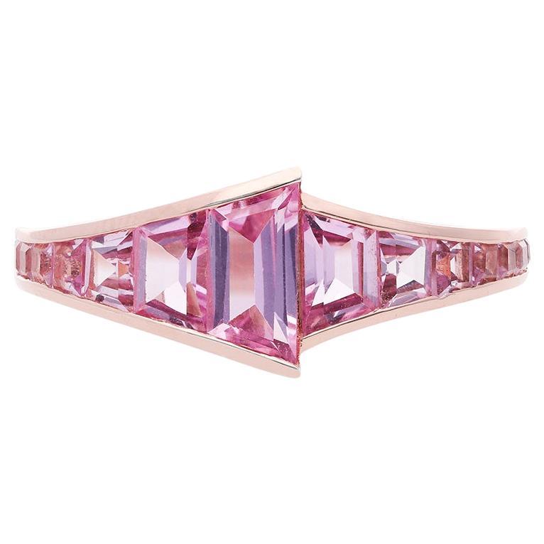 For Sale:  The Pink Sapphire Trapezoid Ring, 18kt Rose Gold, Step Cut