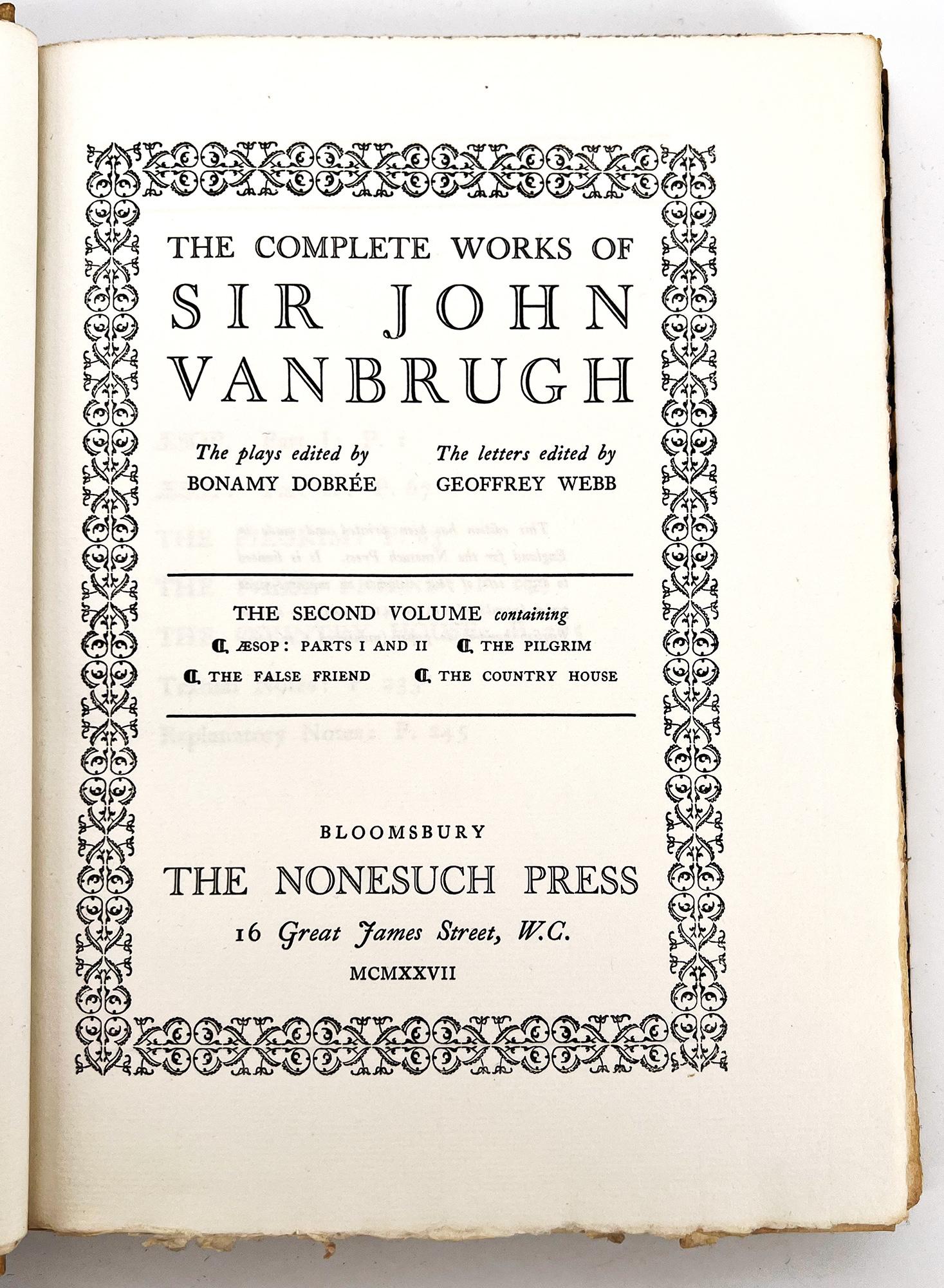 The Complete Works of Sir John Vanbrugh ; The plays edited by Bonamy Dobrée. en vente 3
