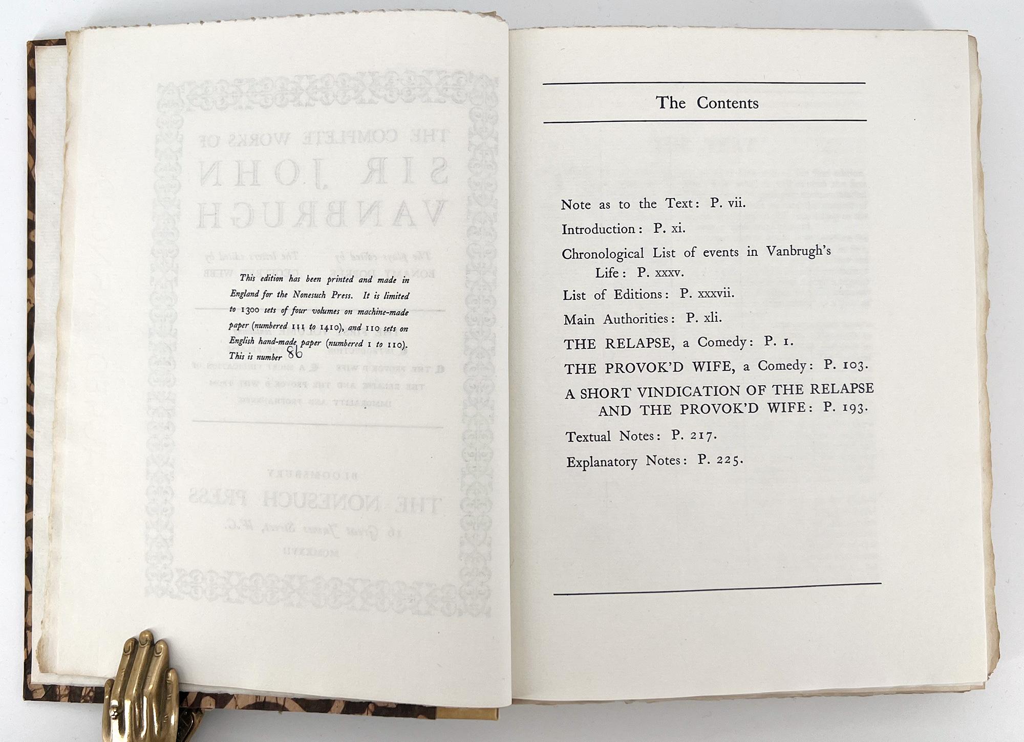 Anglais The Complete Works of Sir John Vanbrugh ; The plays edited by Bonamy Dobrée. en vente