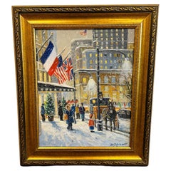 « The Plaza Hotel December », peinture à l'huile impressionniste d'une scène d'hiver de New York