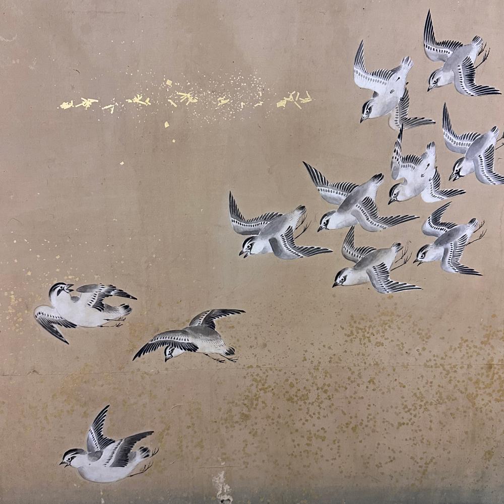 Hand-Painted The Plovers over the Sea Shores Screen (2/2) For Sale