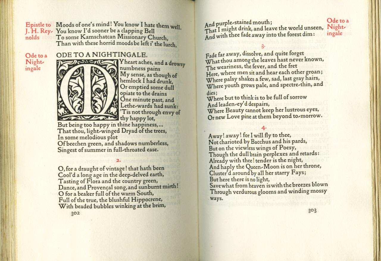 Hammersmith: Kelmscott Press, 1894. 
Limited Edition
Octavo, 8 1/4 x 5.5 in (206 x 140 mm) 392 pp. Edited by F.S. Ellis. One of 300 copies on Flower paper, printed in red and black in Golden type, wood-engraved borders and initials designed by