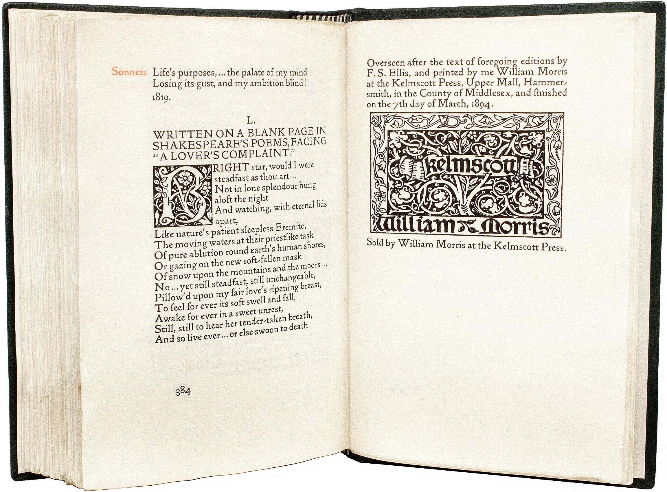 British The Poems Of John Keats. The Kelmscott Press, 1894 - BOUND BY JAMIE KAMPH
