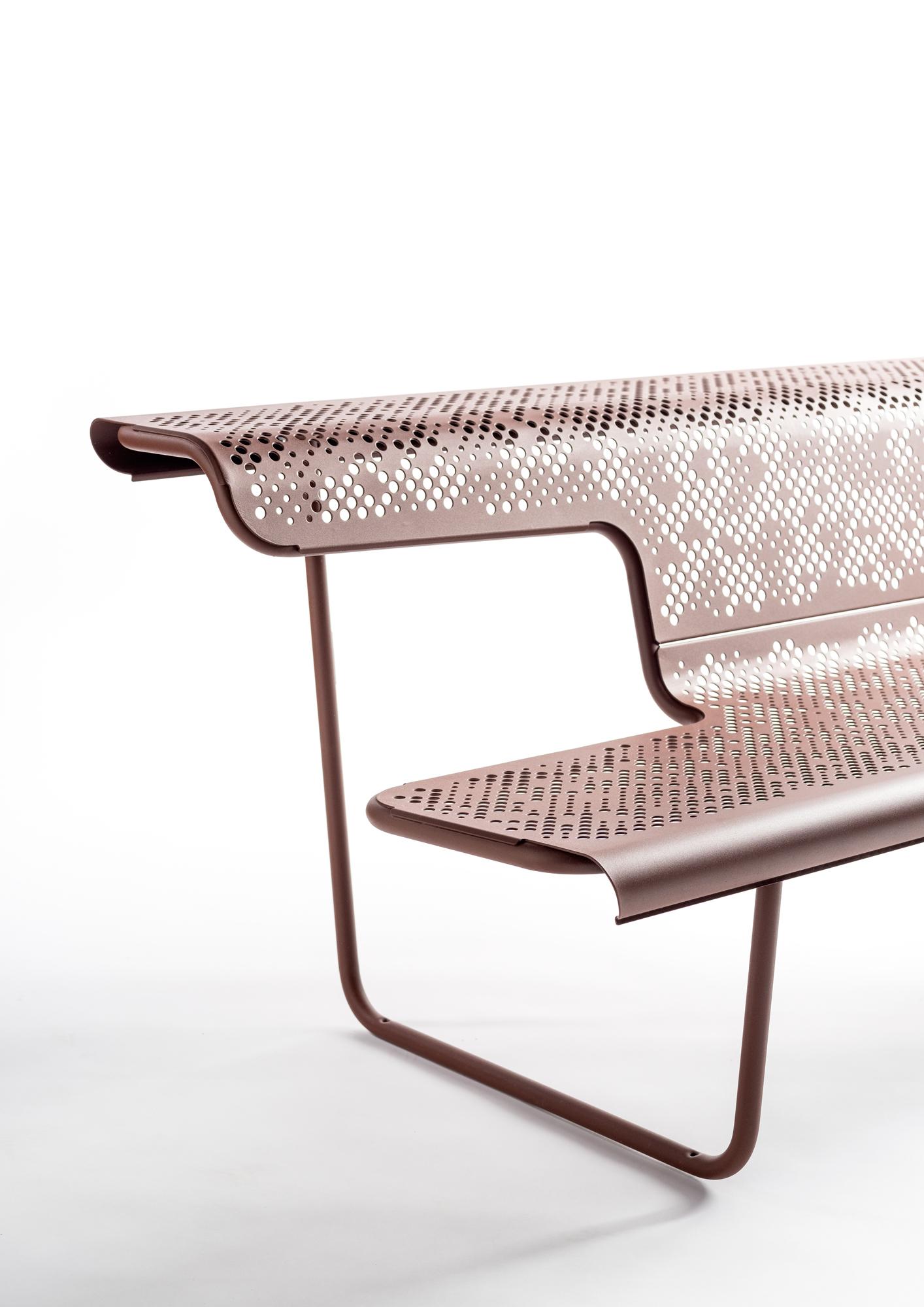 Modern Public bench in perforated steel designed by Alfredo Häberli model 