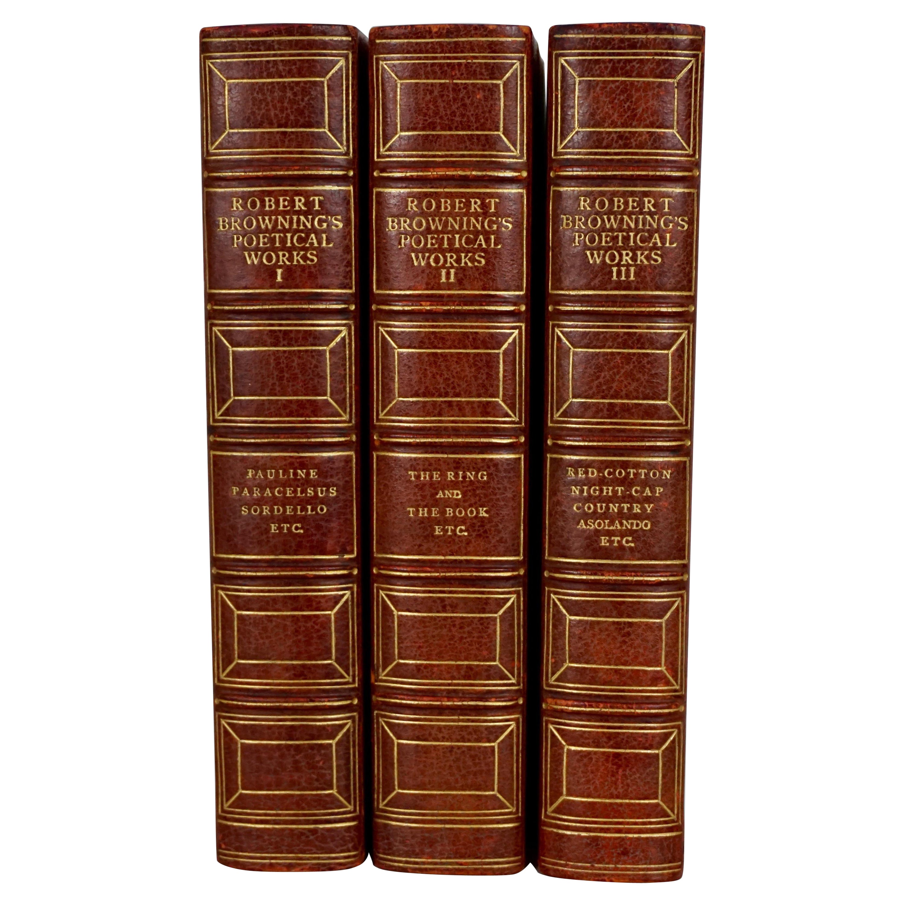Les œuvres poétiques et dramatiques de Robert Browning liées en cuir et en tissu