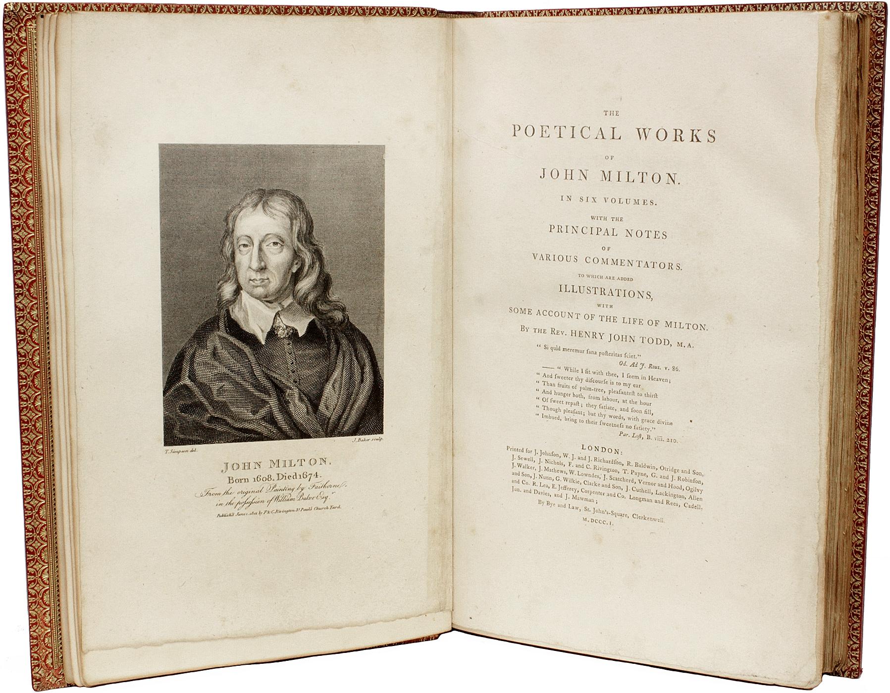 The Poetical Works of John Milton. 7 vols. - 1801 - THE ROBERT HOE COPY ! In Good Condition For Sale In Hillsborough, NJ