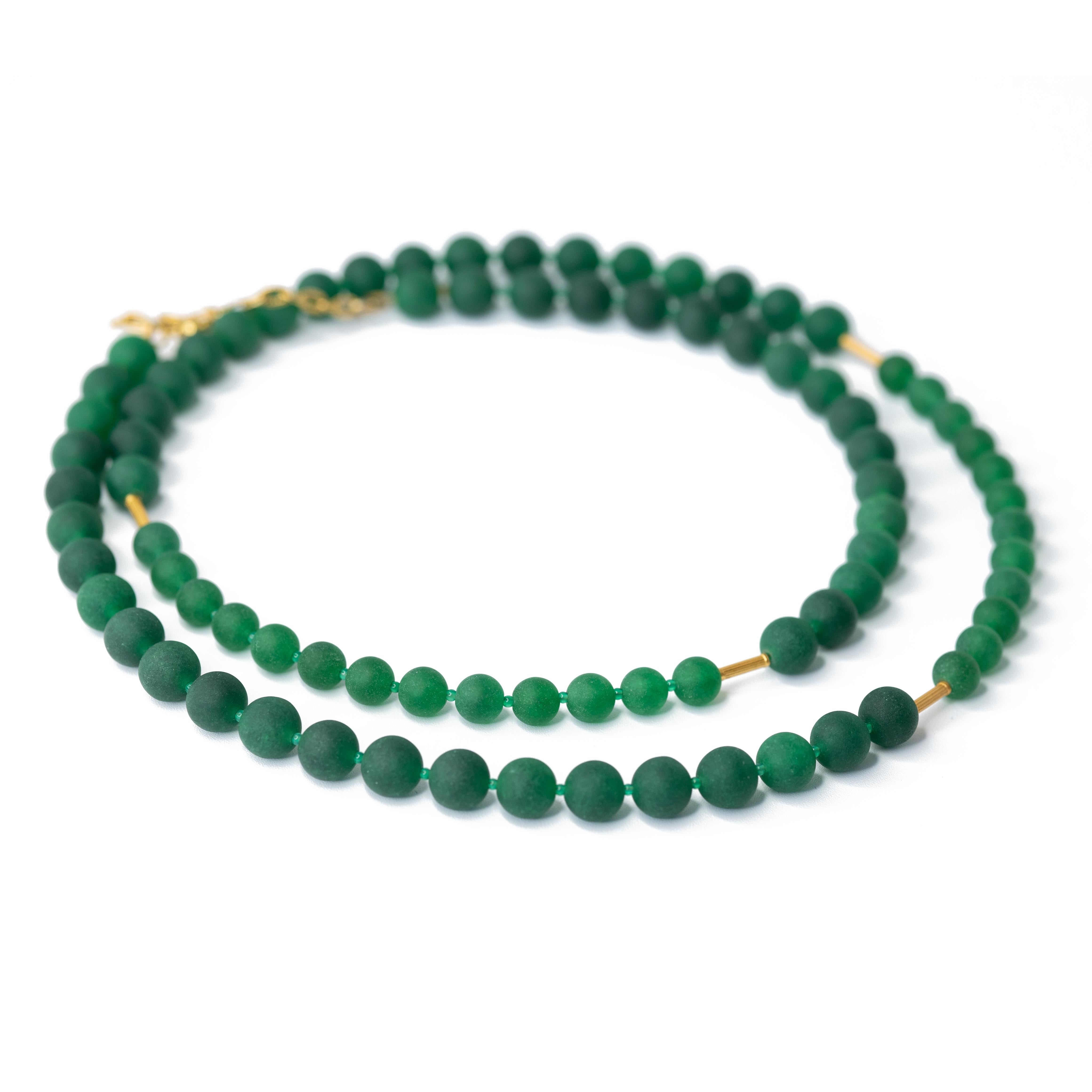 The Poet's Garden Green Chalcedony Beads and Gold Necklace - by Bombyx House For Sale 1