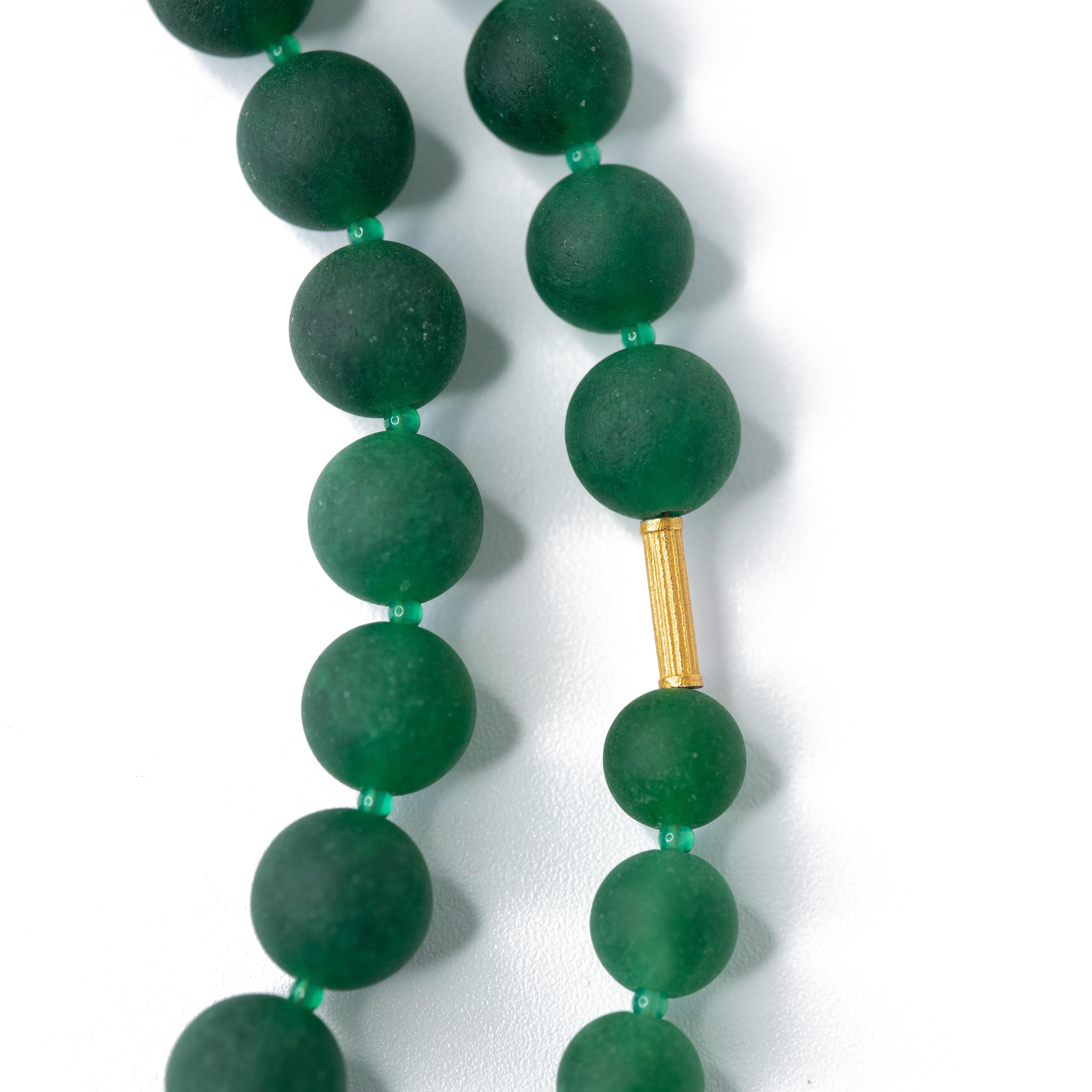 Artisan Green Chalcedony Beads and Gold Necklace -The Poet's Garden by Bombyx House For Sale