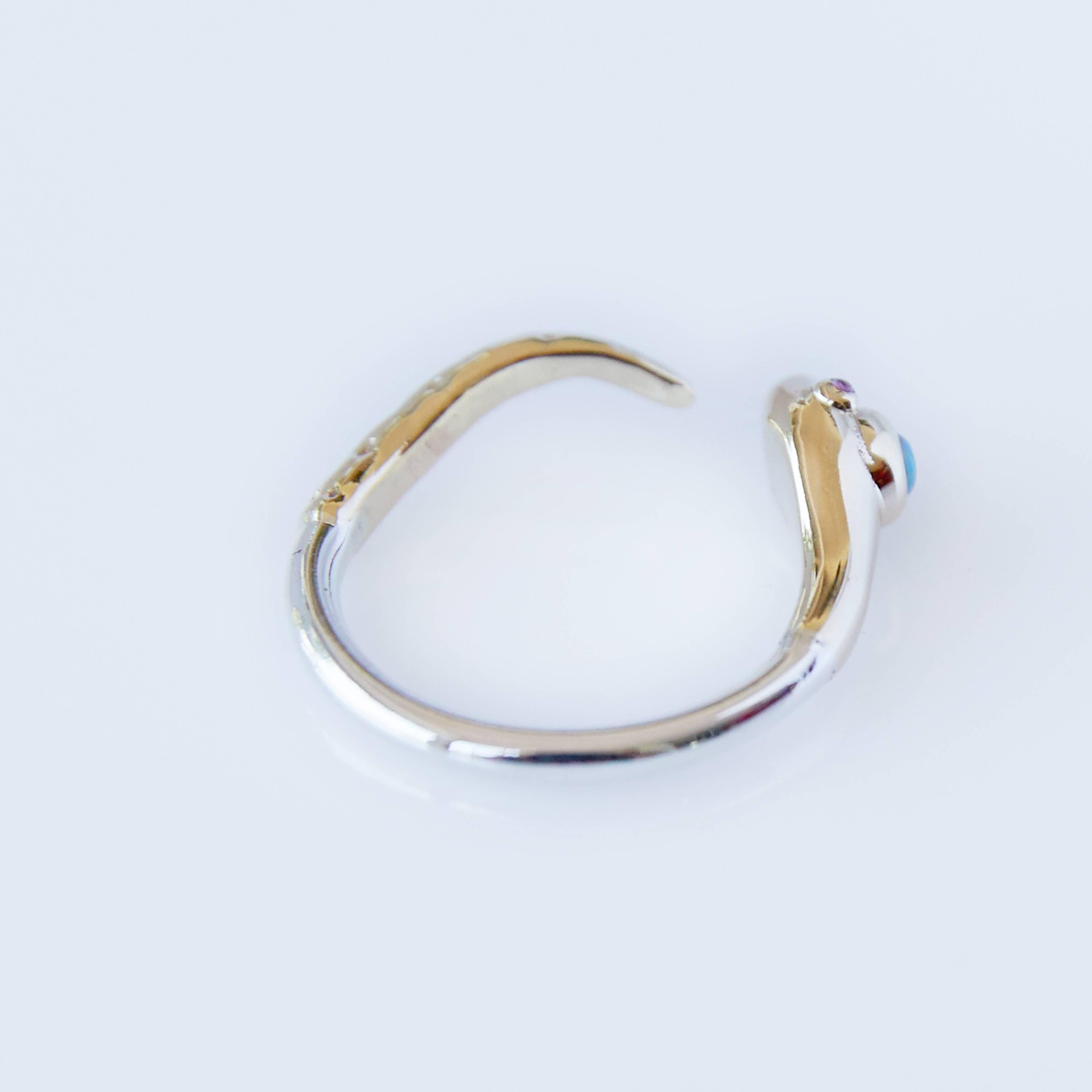 Contemporary Opal Ruby Snake Ring in Gold and Silver