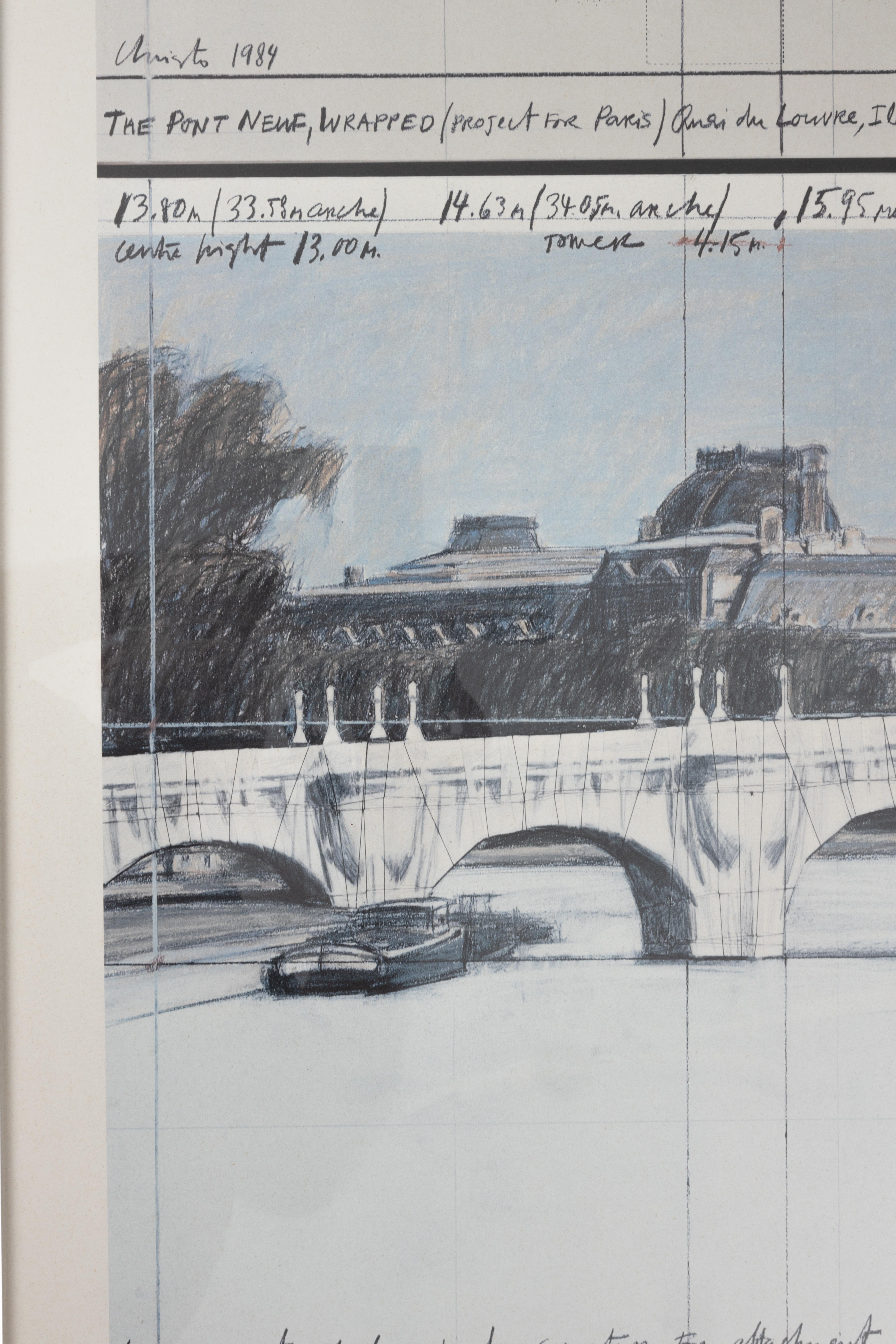 Christo / Die eingewickelte Pont Neuf / Projekt für Paris, 1984 / Collage En Deux Partes
Farbige Offsetlithografie auf gewebtem Papier, herausgegeben von Nouvelles Images Editeurs, Lombreuil, Frankreich,
 mit vollen Rändern und originalem Rahmen aus