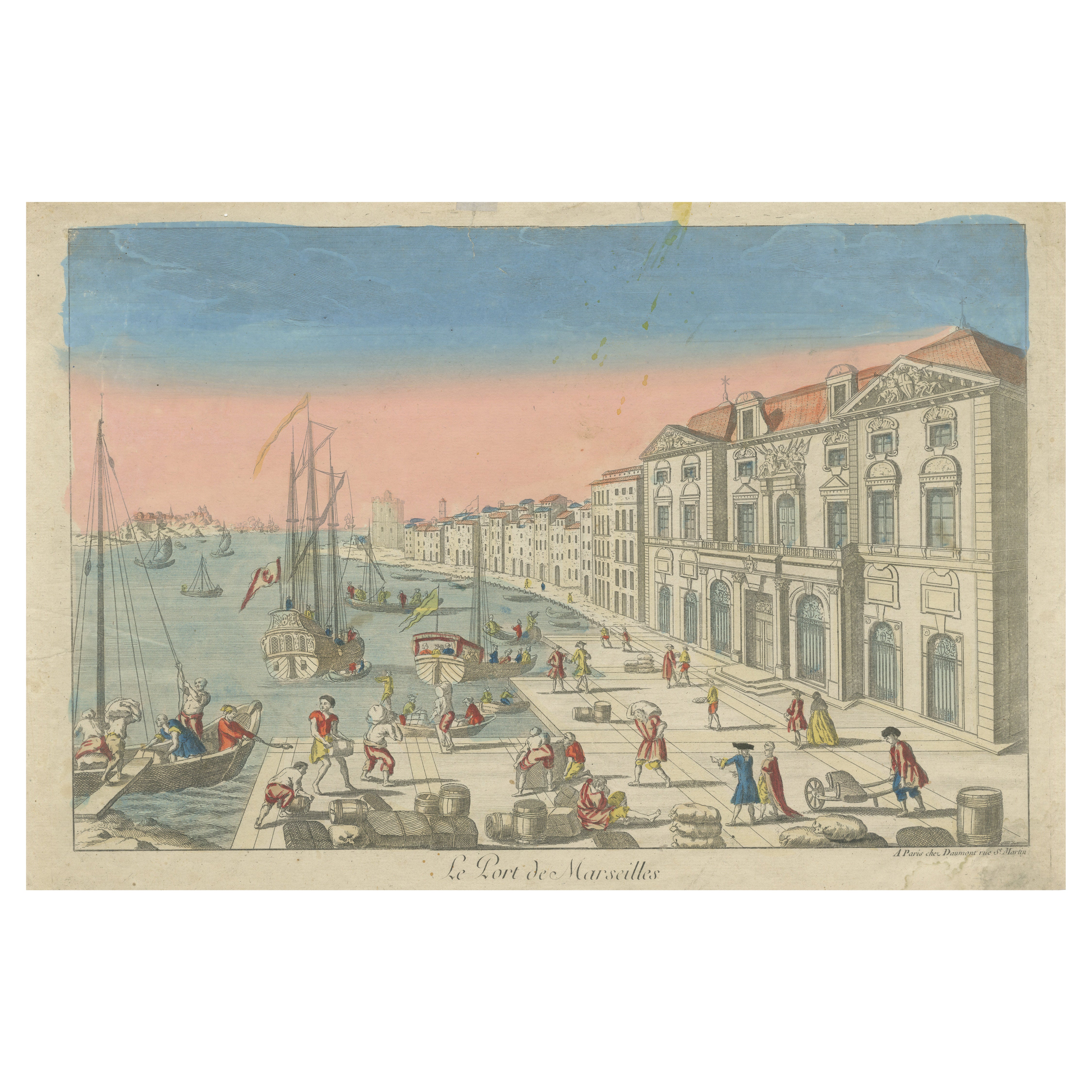 Der Hafen von Marseille - Handkolorierter Kupferstich von Daumont, Paris, 18.