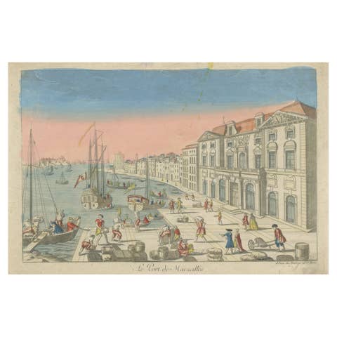 The Port of Marseille – 18th Century Hand-Colored Engraving by Daumont, Paris