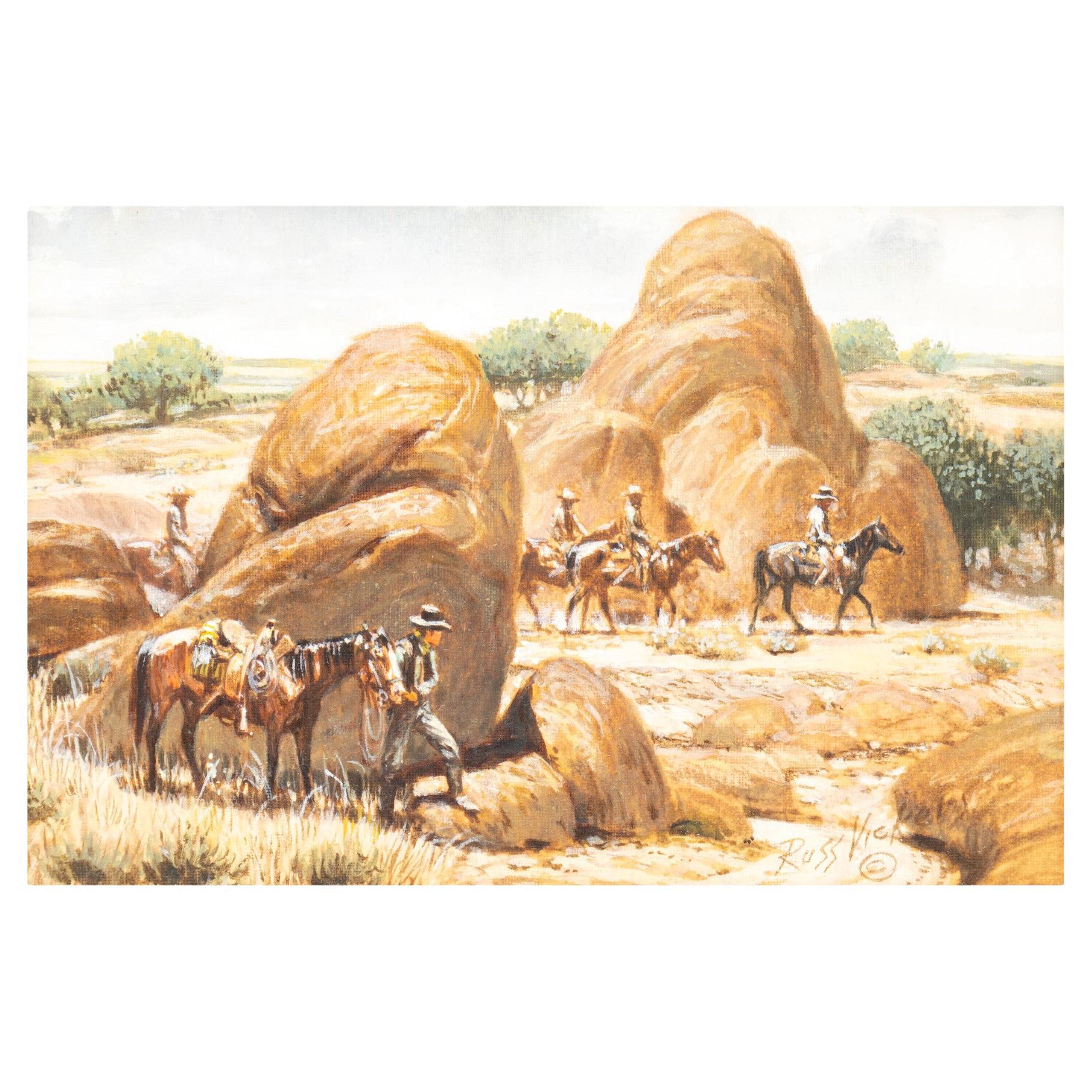 The Posse Pittura ad olio originale western di Russ Vickers