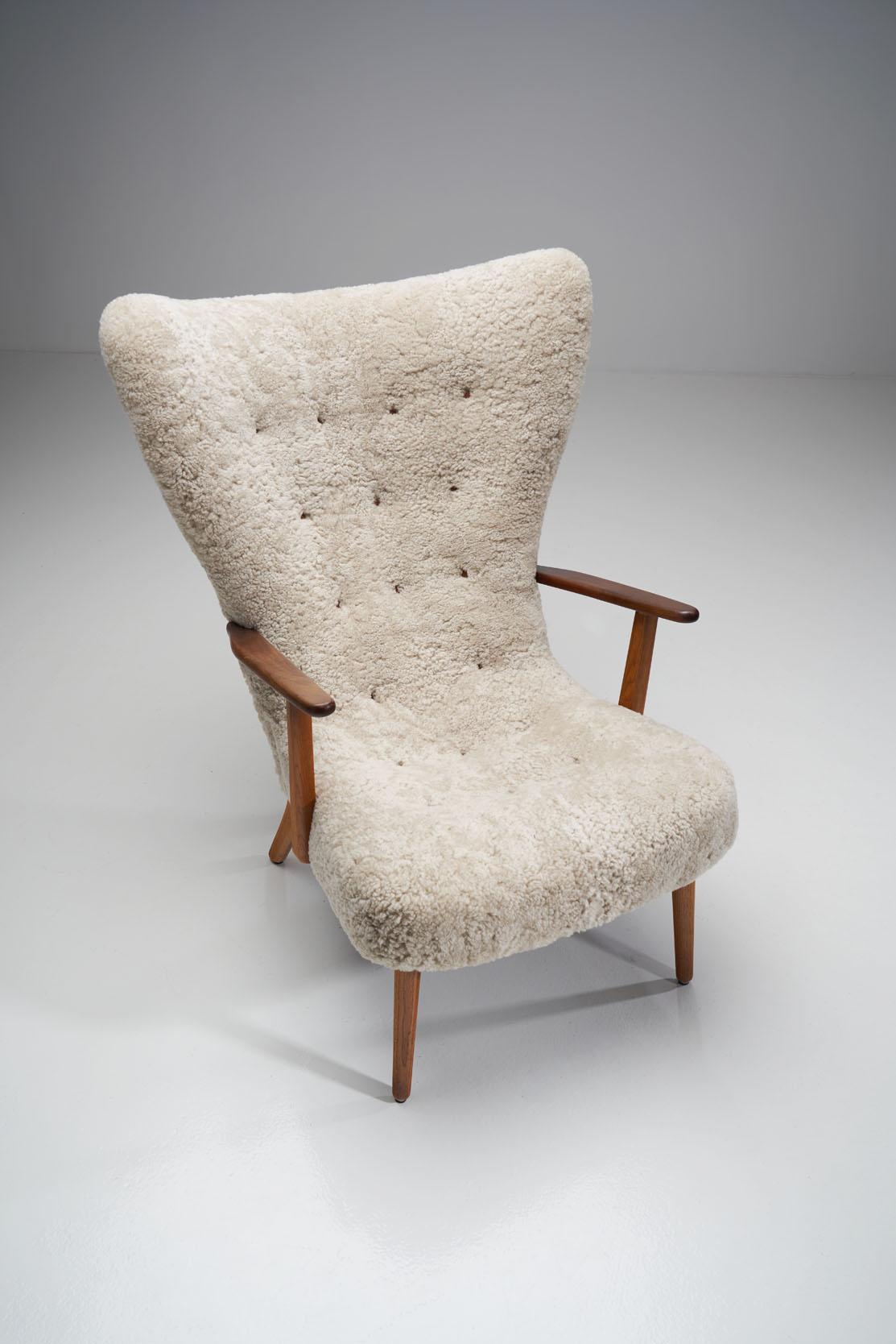 Sheepskin “The Prague Chair” by Madsen & Schubell, Denmark, 1950s