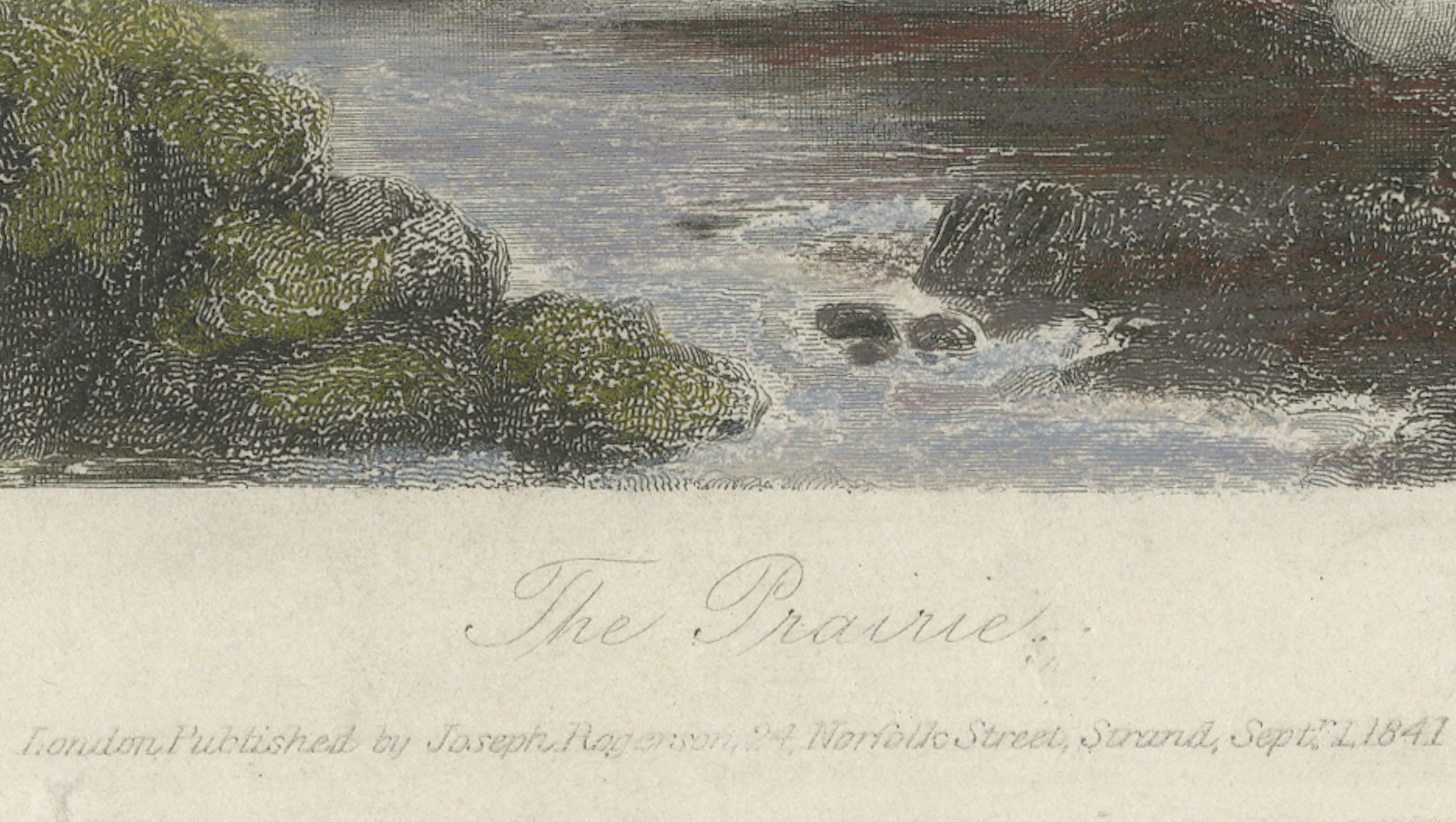 The Prairie – Small Romantic Engraving of the American Frontier, 1841 In Good Condition For Sale In Langweer, NL