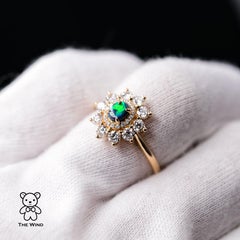 The Precious - Halo Diamond Australian Black Opal Engagement Wedding Ring