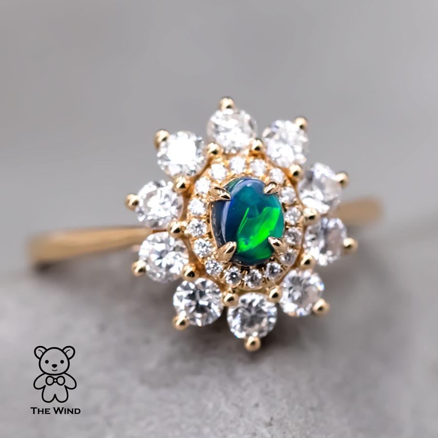 Women's The Precious - Halo Diamond Australian Black Opal Engagement Wedding Ring