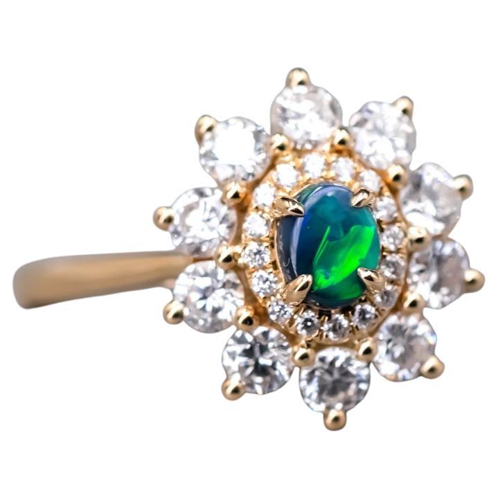 The Precious - Halo Diamond Australian Black Opal Engagement Wedding Ring