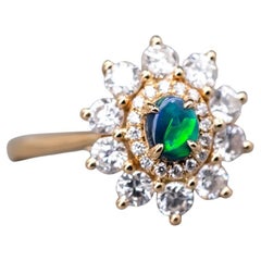 The Precious - Halo Diamond Australian Black Opal Engagement Wedding Ring