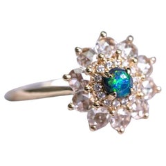 The Precious - Halo Diamond Black Opal Engagement Ring 14K Yellow Gold