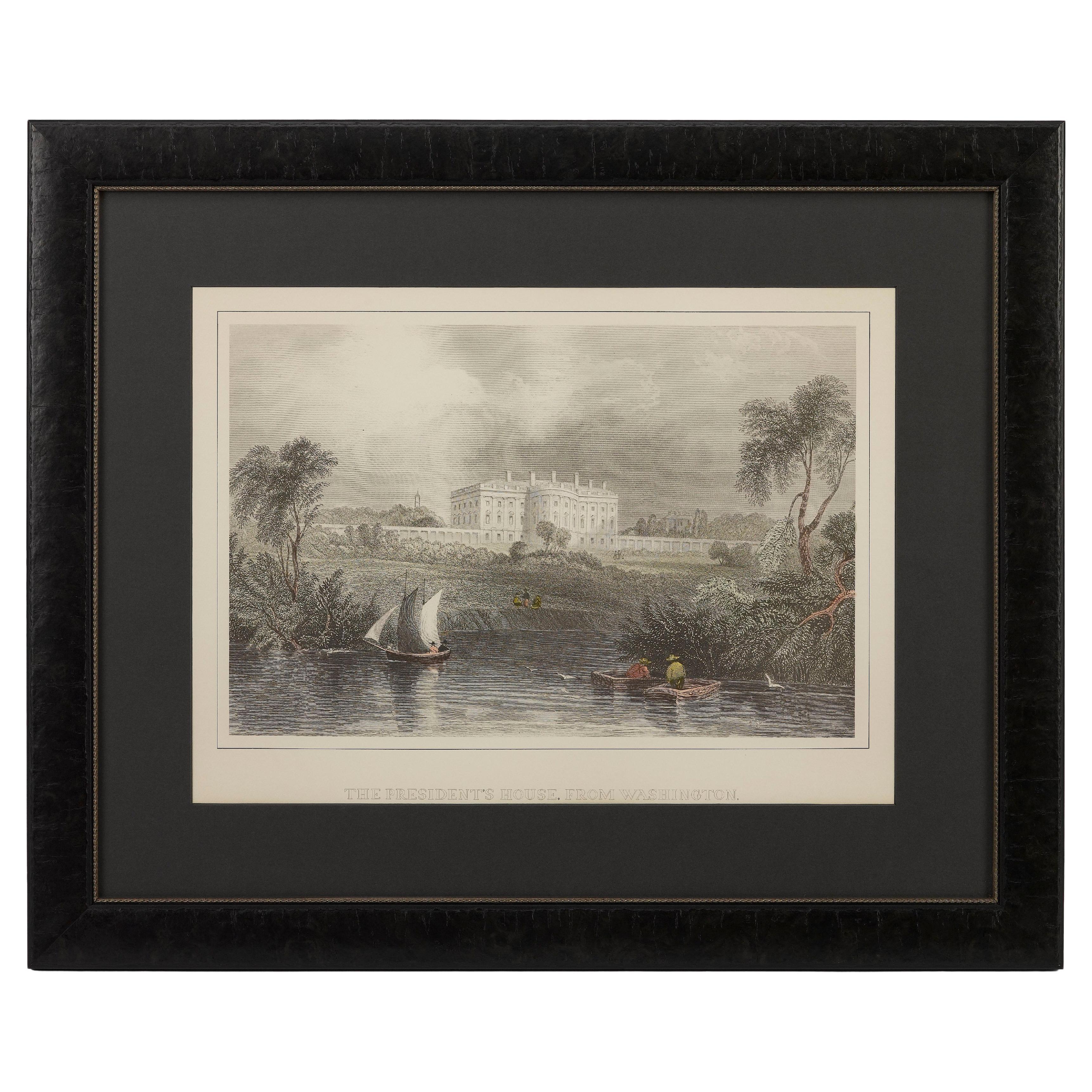 "La Casa del Presidente, desde Washington" Grabado, según William Henry Bartlett